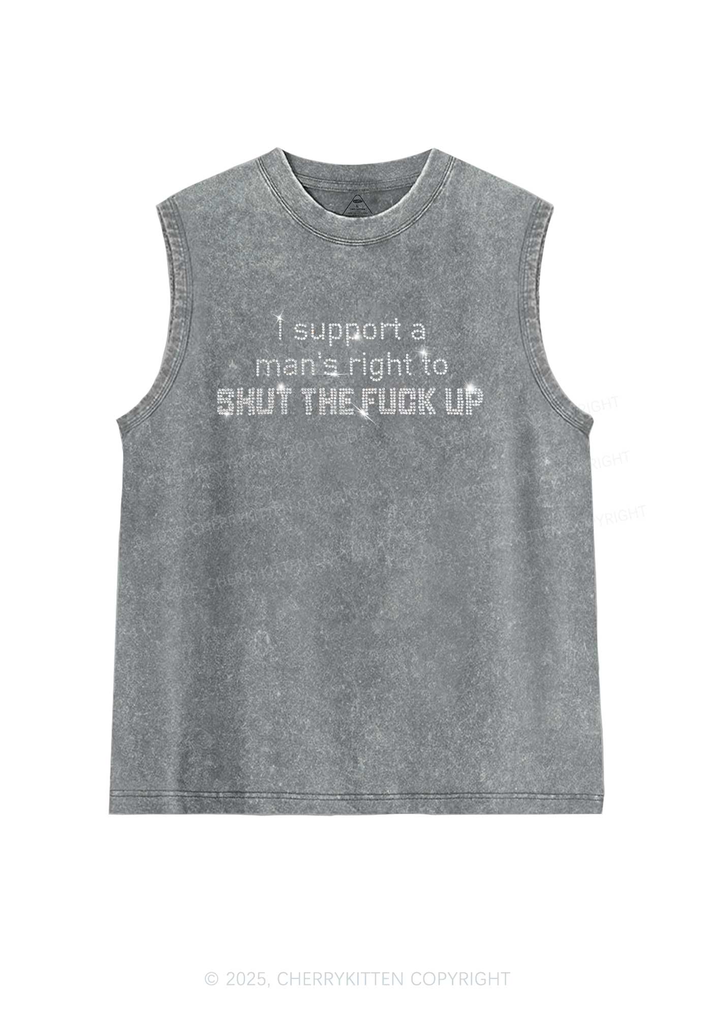 Rhinestone I Support A Mans Right Y2K Washed Muscle Tank Cherrykitten - Image 6