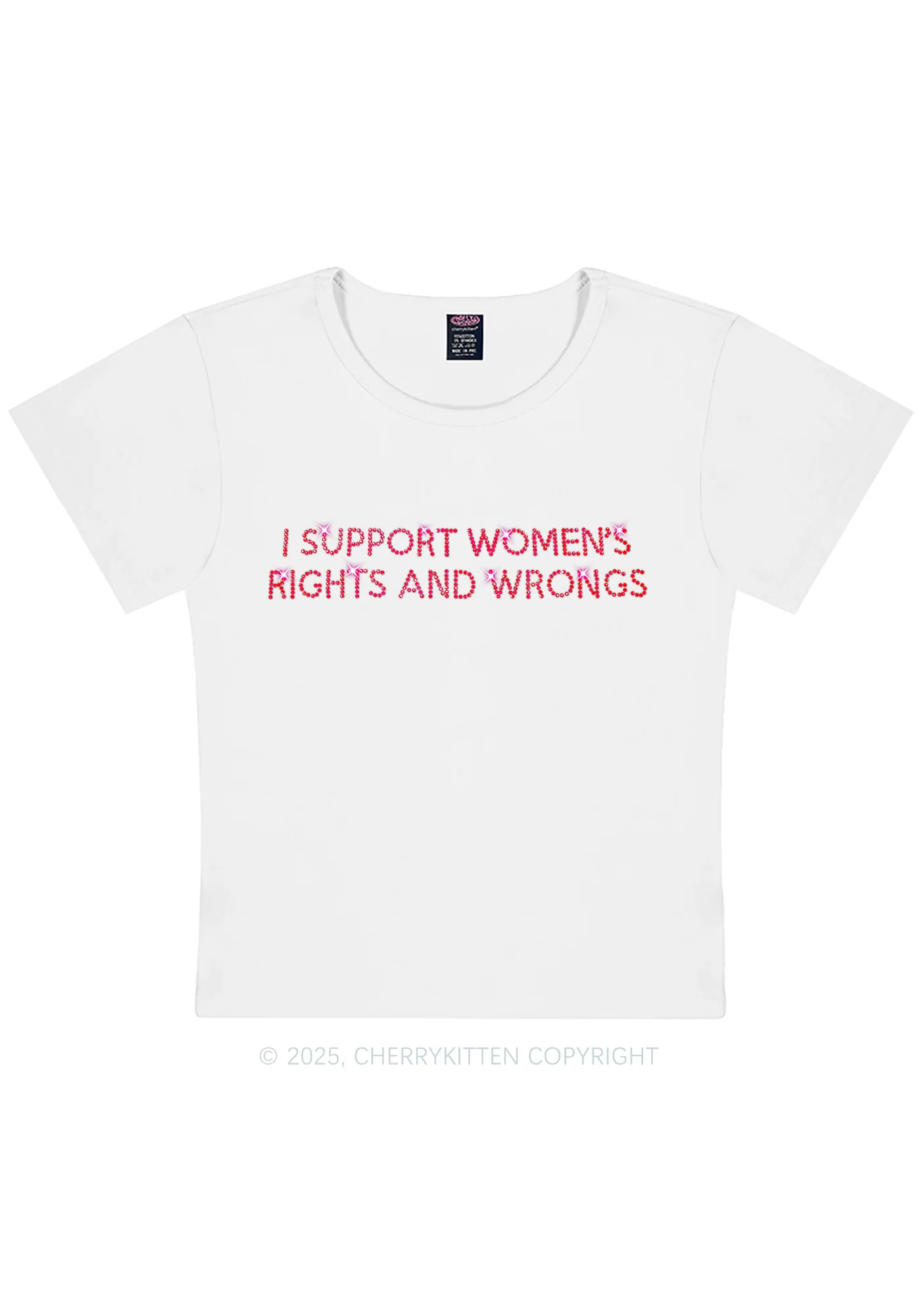 Rhinestone I Support Women Y2K Baby Tee Cherrykitten - Image 3