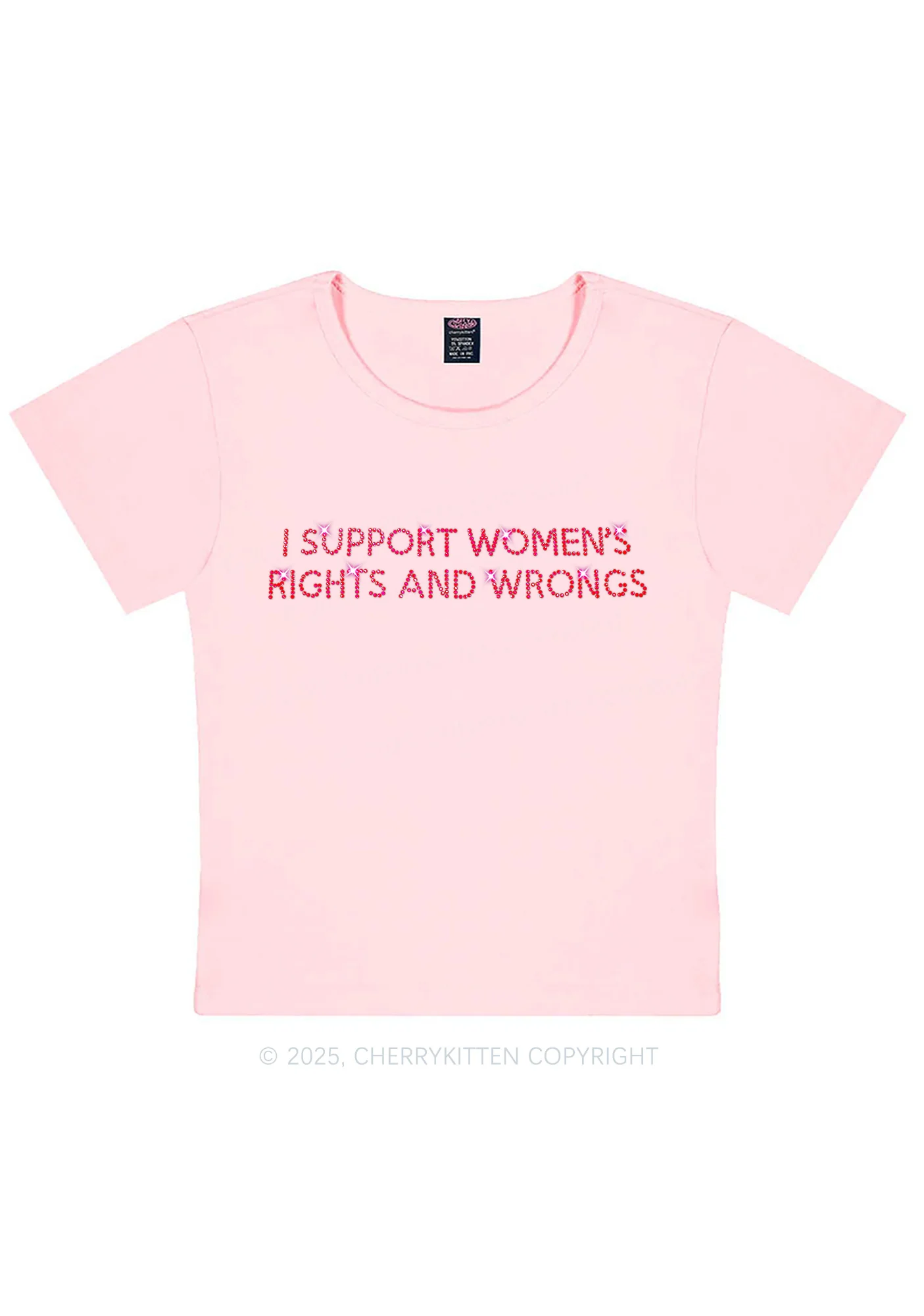 Rhinestone I Support Women Y2K Baby Tee Cherrykitten - Image 7