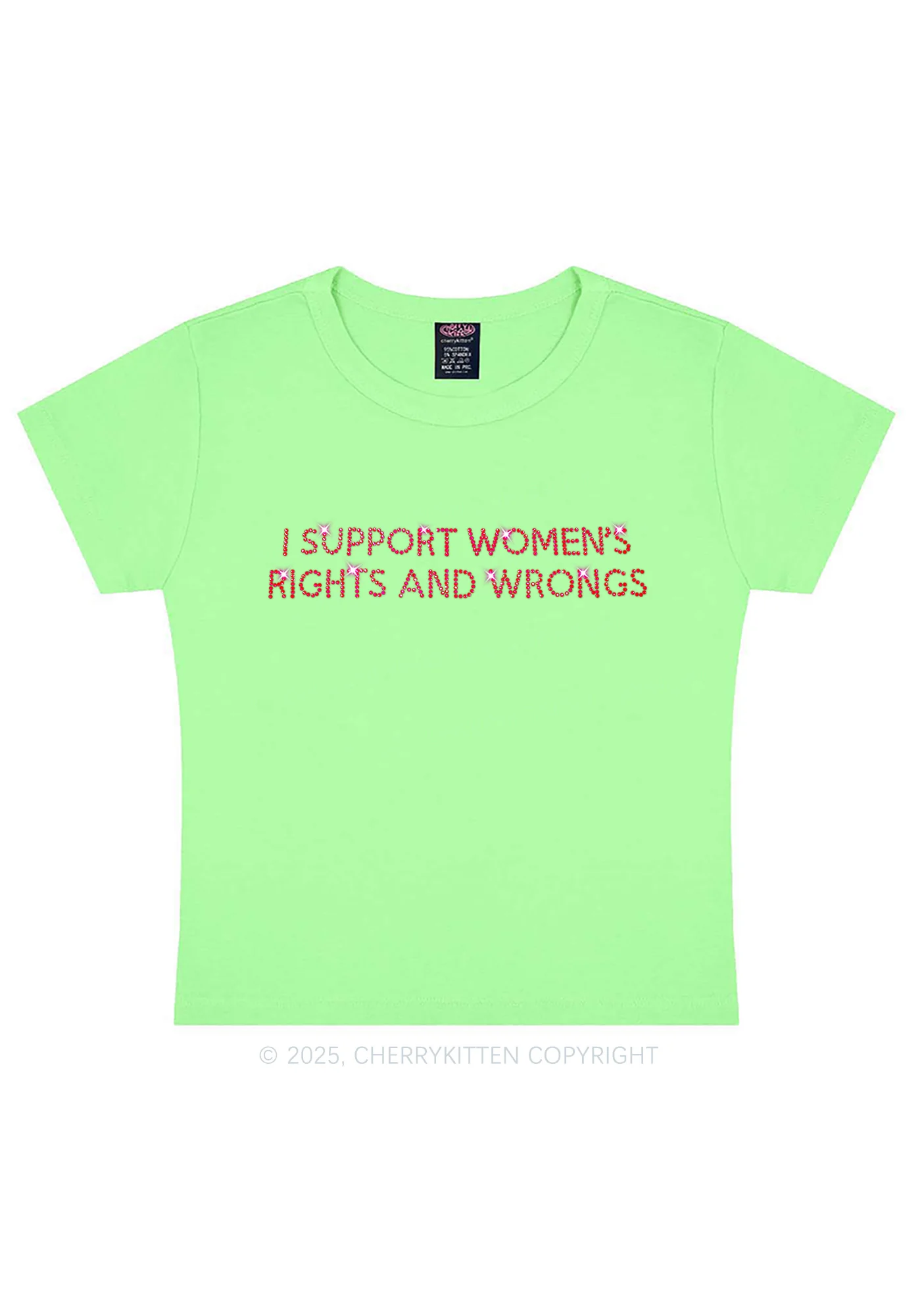 Rhinestone I Support Women Y2K Baby Tee Cherrykitten - Image 8
