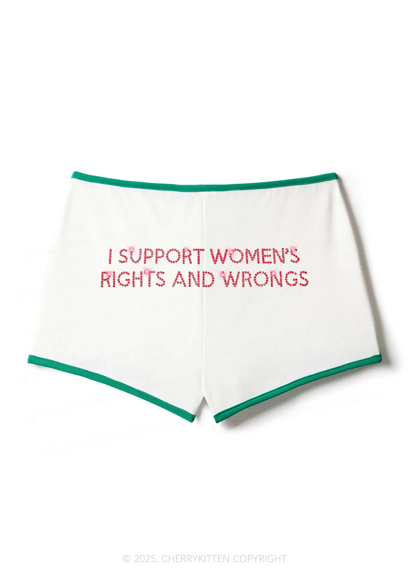 Rhinestone I Support Women Y2K Booty Shorts Cherrykitten - Image 3