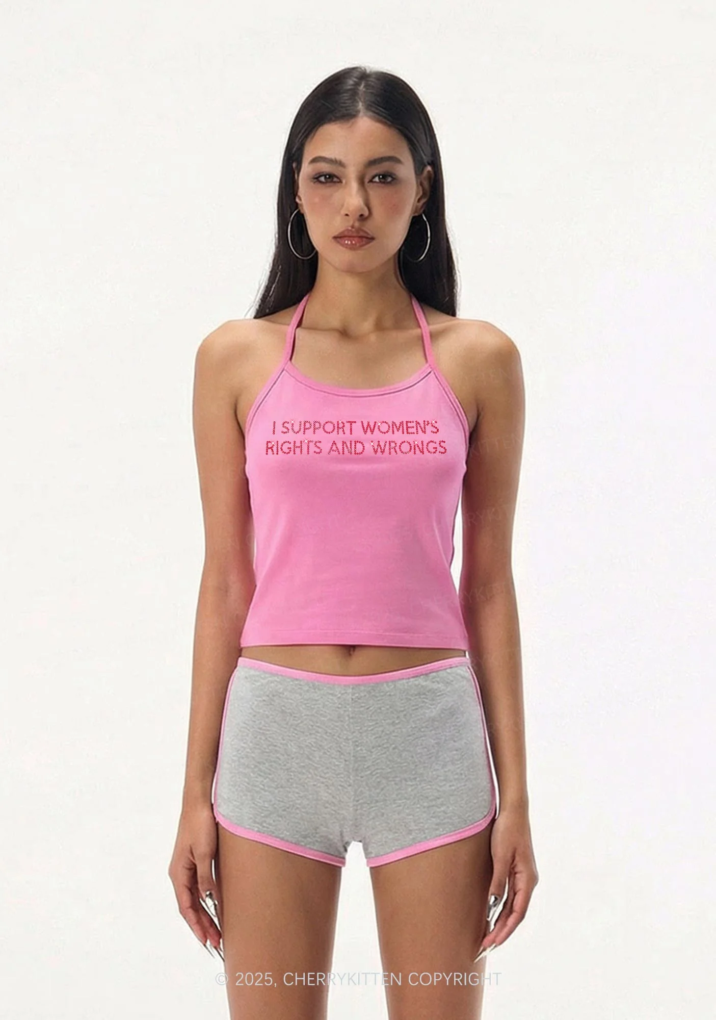 Rhinestone I Support Women Y2K Halter Neck Cami Cherrykitten - Image 2