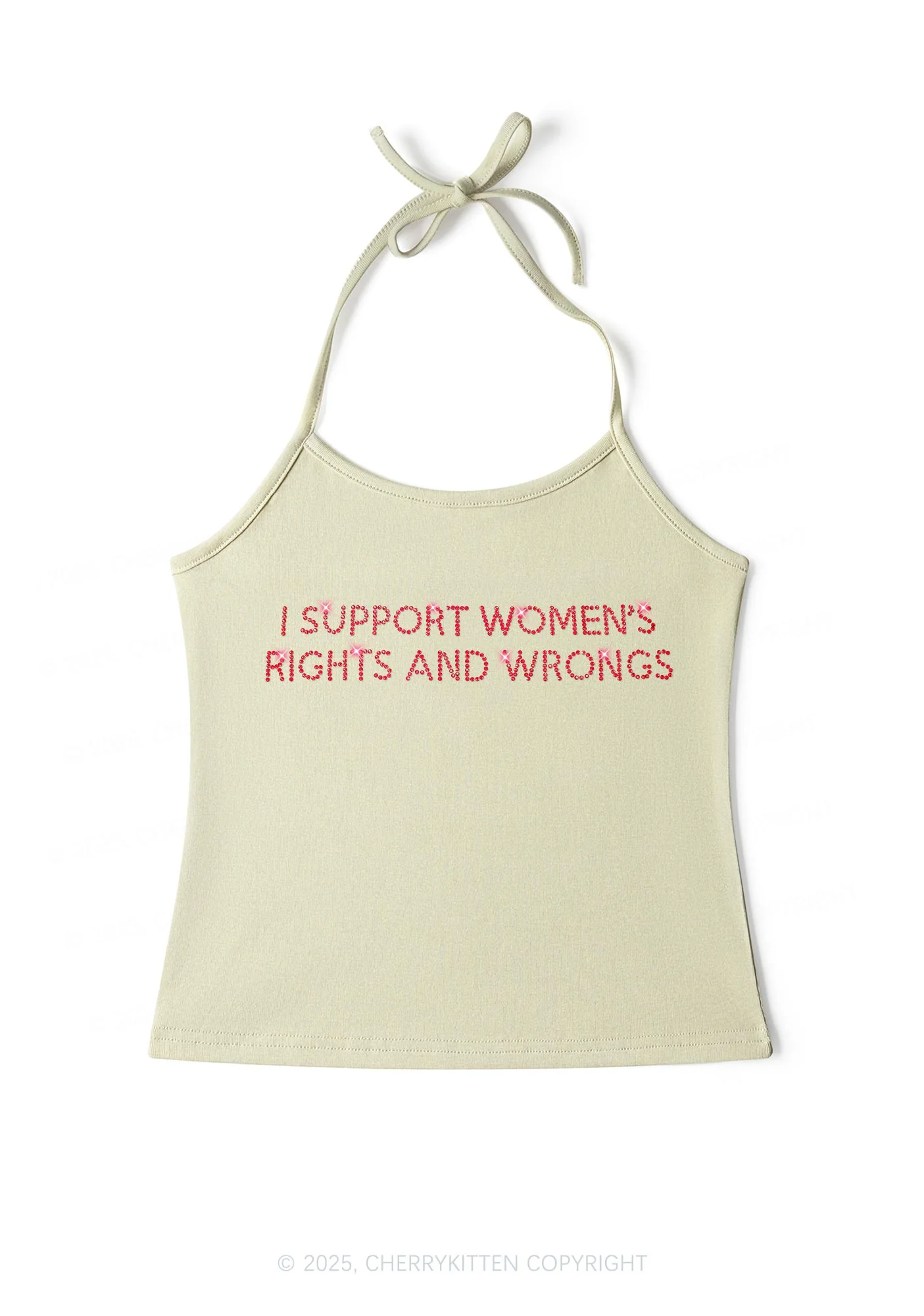Rhinestone I Support Women Y2K Halter Neck Cami Cherrykitten - Image 3