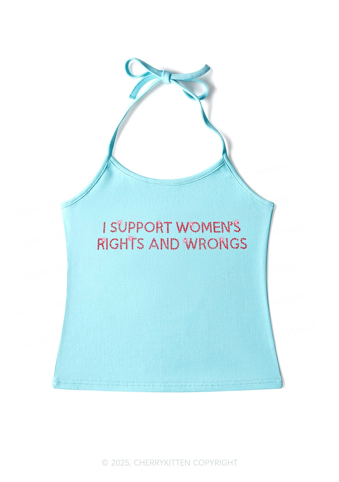 Rhinestone I Support Women Y2K Halter Neck Cami Cherrykitten - Image 4