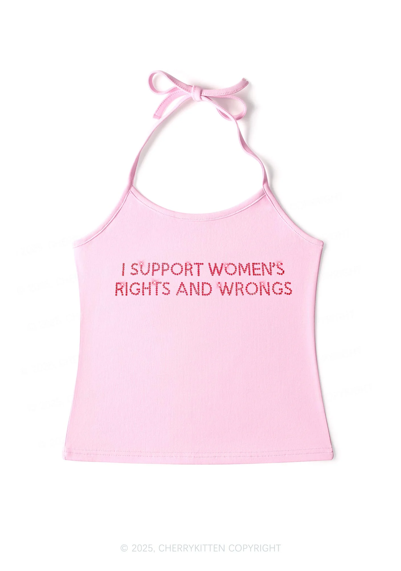 Rhinestone I Support Women Y2K Halter Neck Cami Cherrykitten - Image 5