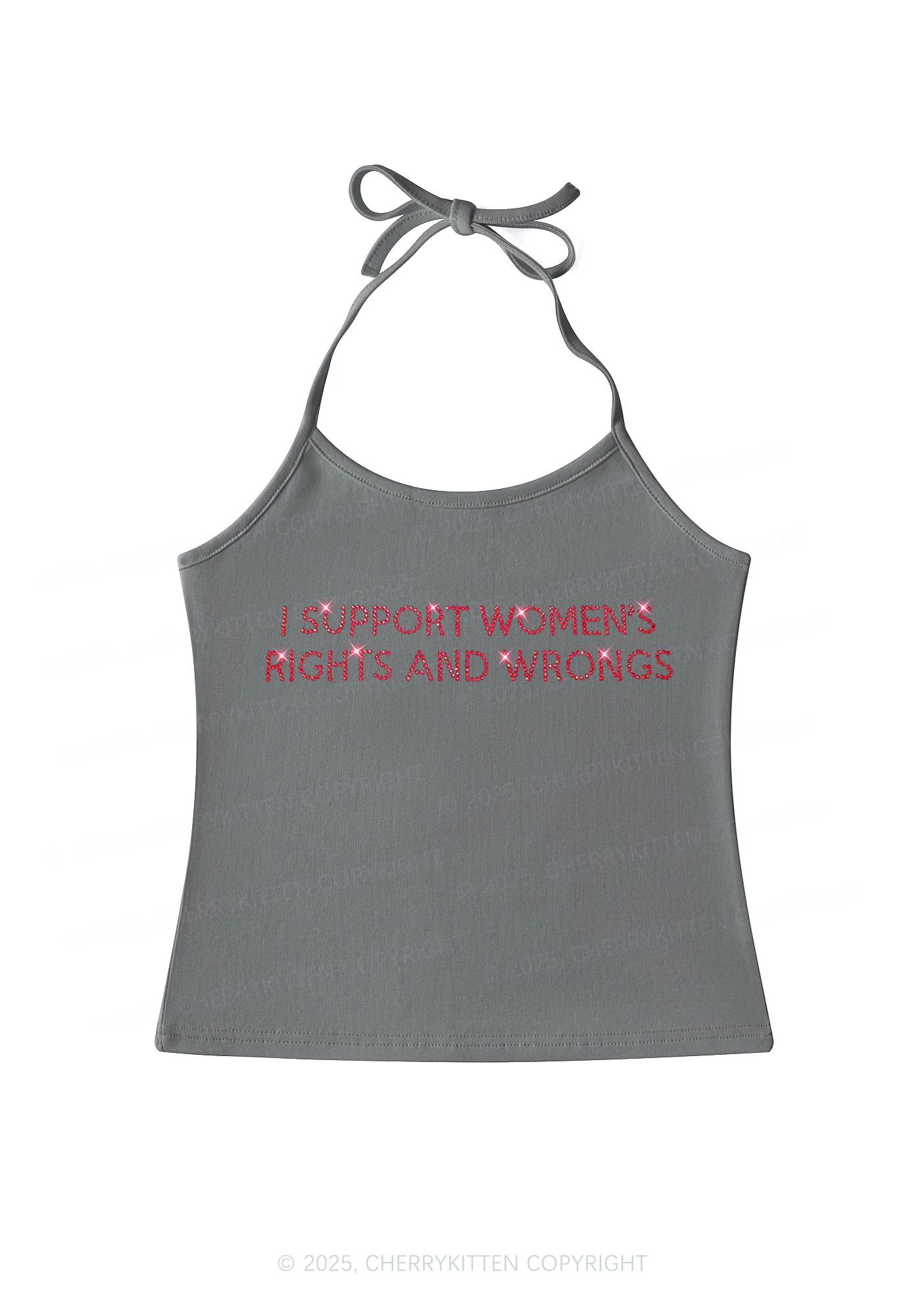 Rhinestone I Support Women Y2K Halter Neck Cami Cherrykitten - Image 7