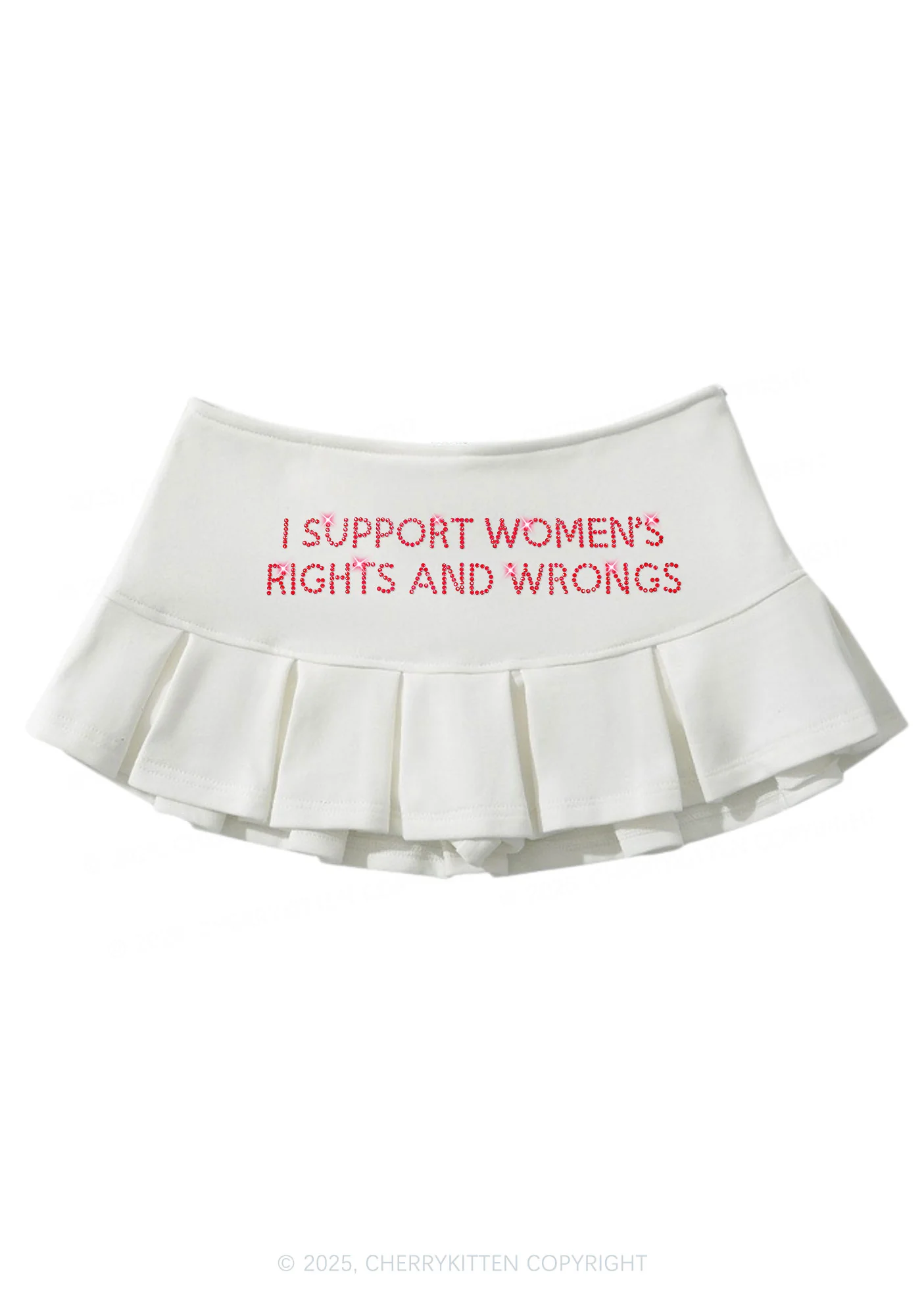 Rhinestone I Support Women Y2K Mini Pleated Skirts Cherrykitten - Image 3