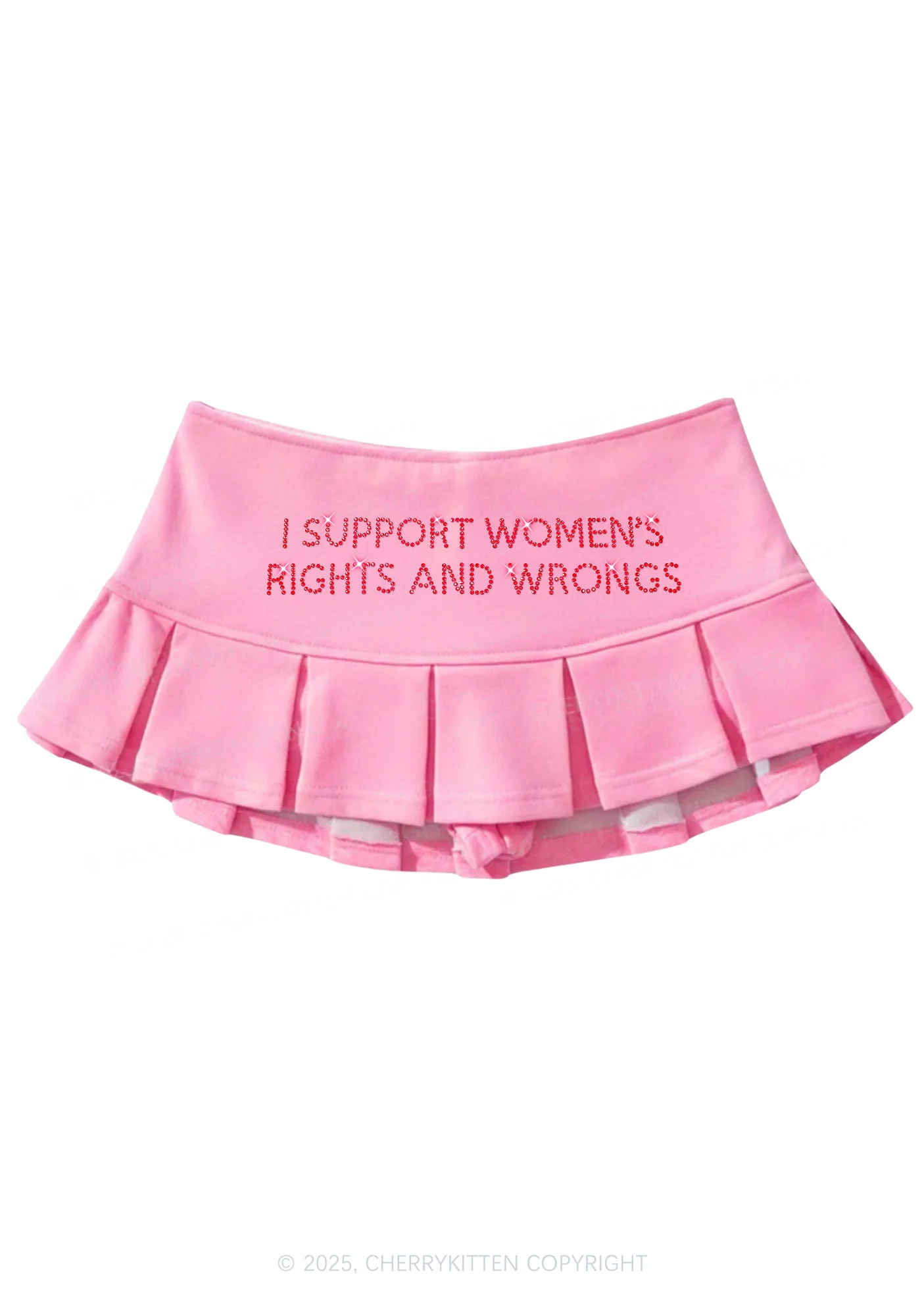 Rhinestone I Support Women Y2K Mini Pleated Skirts Cherrykitten - Image 4