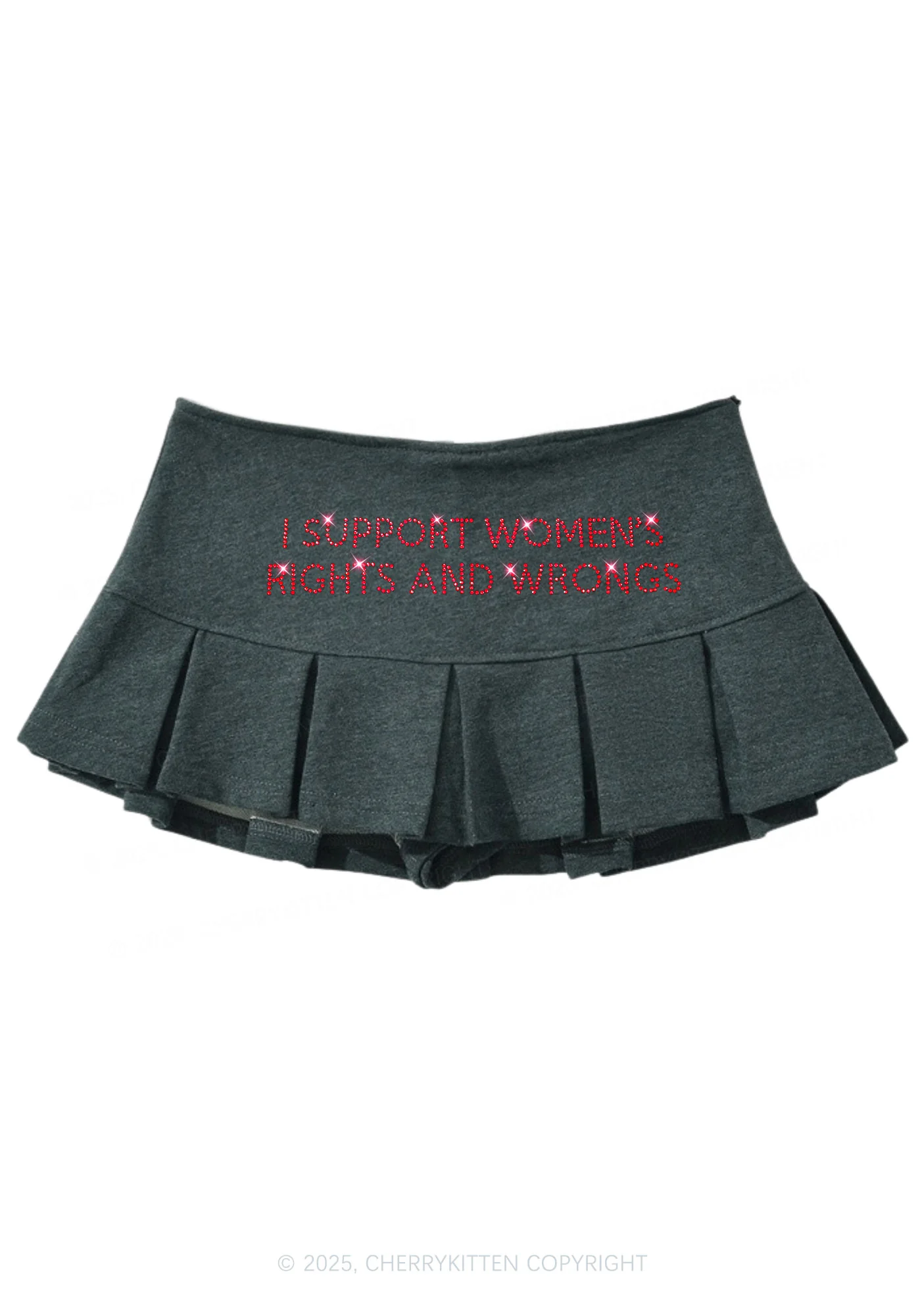 Rhinestone I Support Women Y2K Mini Pleated Skirts Cherrykitten - Image 5