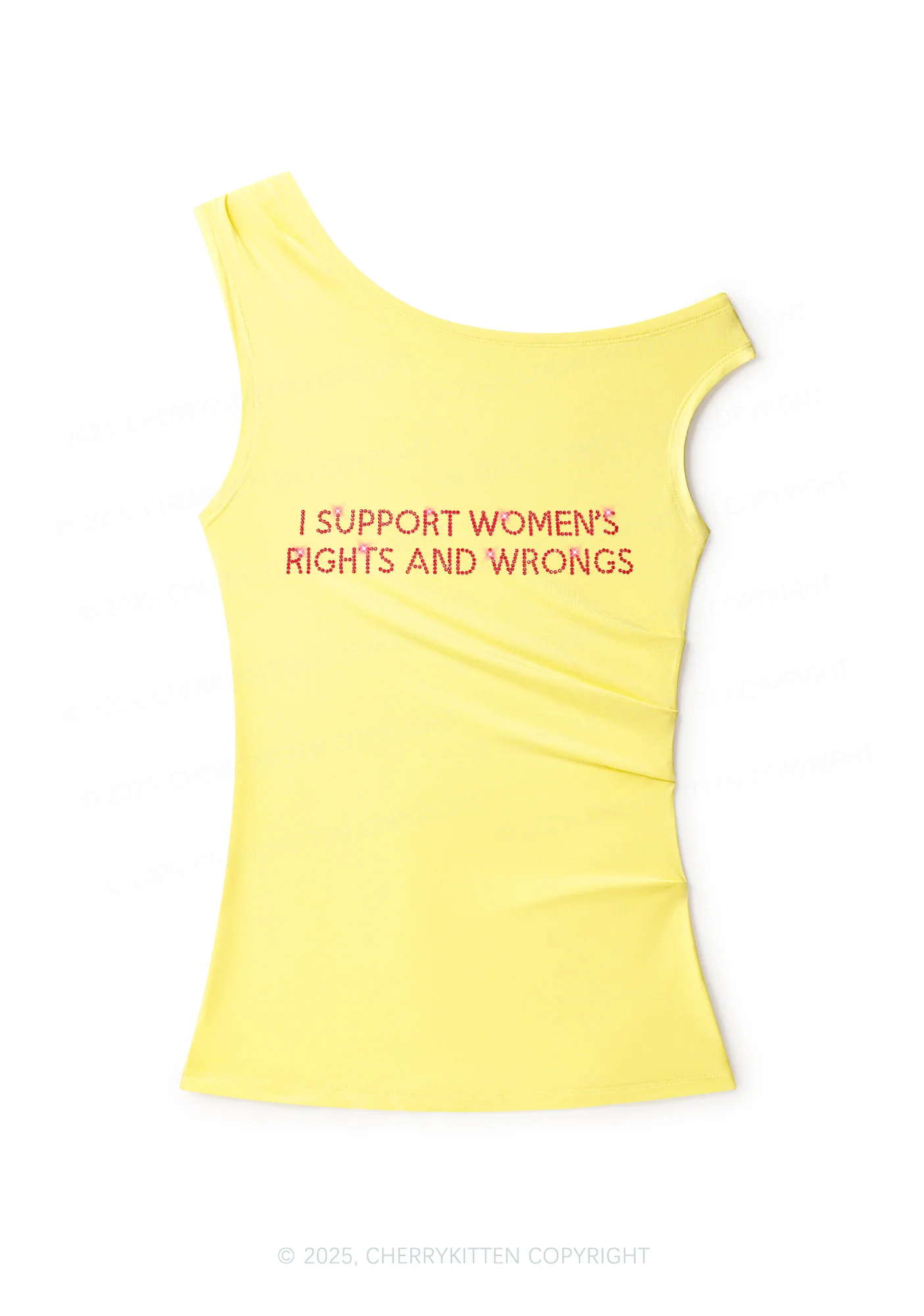 Rhinestone I Support Women Y2K Off Shoulder Tank Top Cherrykitten - Image 3