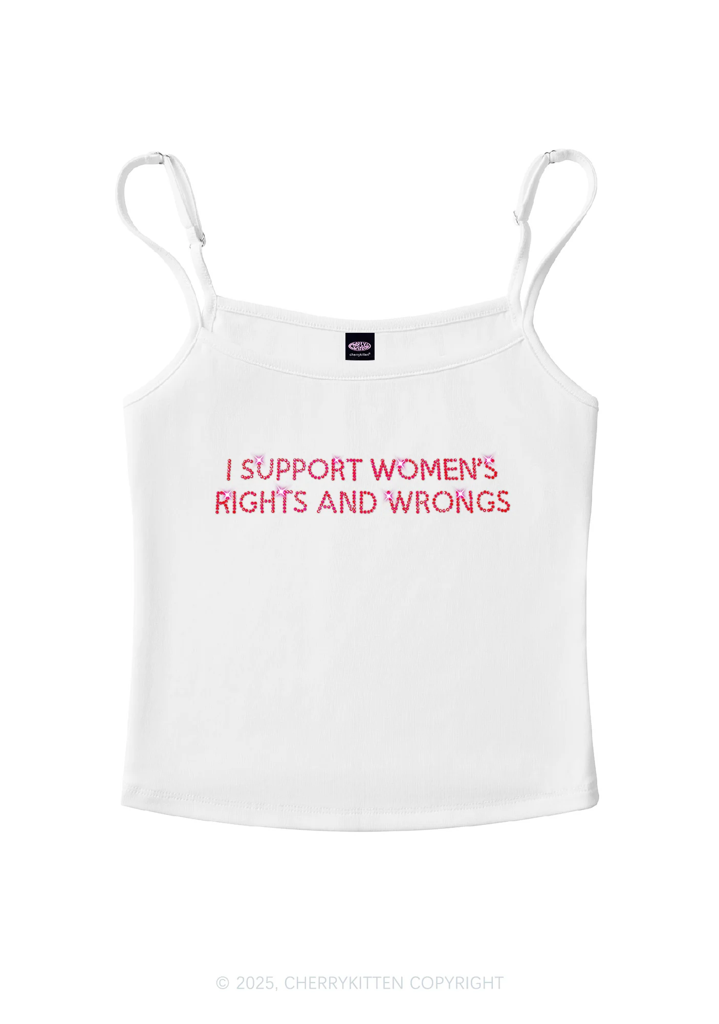 Rhinestone I Support Women Y2K Spaghetti Strap Cami Cherrykitten - Image 3