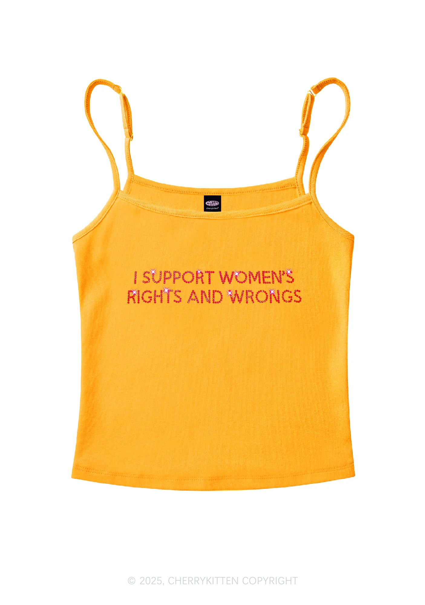 Rhinestone I Support Women Y2K Spaghetti Strap Cami Cherrykitten - Image 5