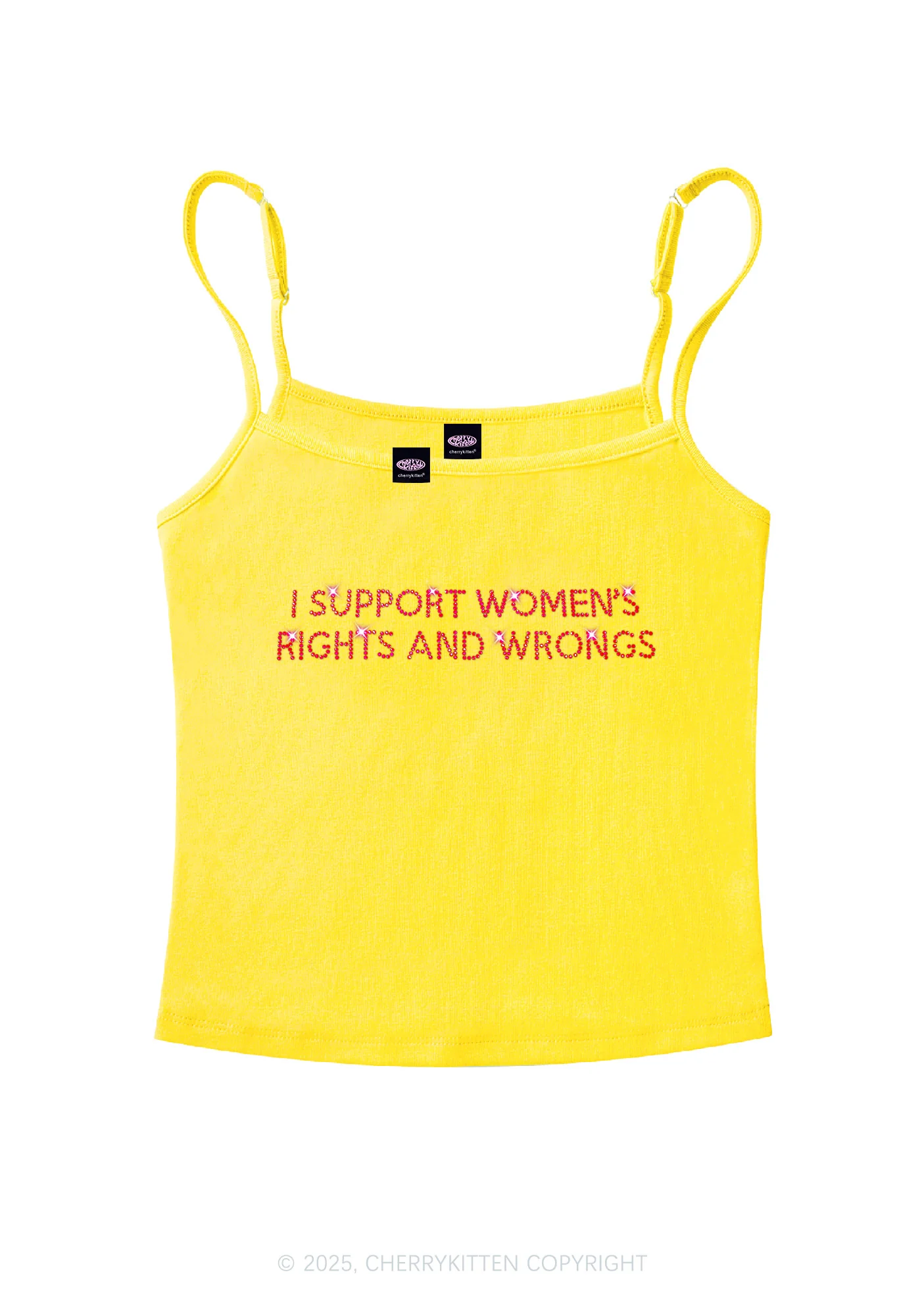 Rhinestone I Support Women Y2K Spaghetti Strap Cami Cherrykitten - Image 6