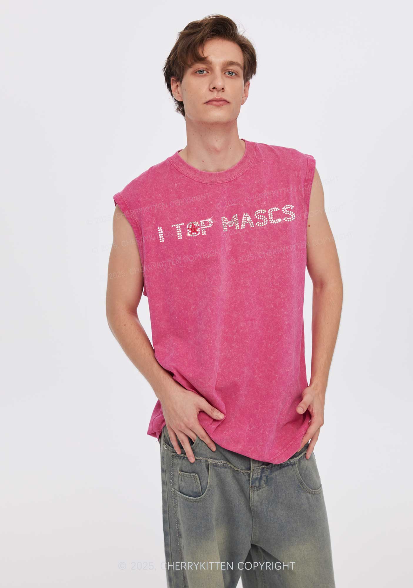 Rhinestone I Top Mascs Pride Y2K Washed Muscle Tank Cherrykitten - Image 2