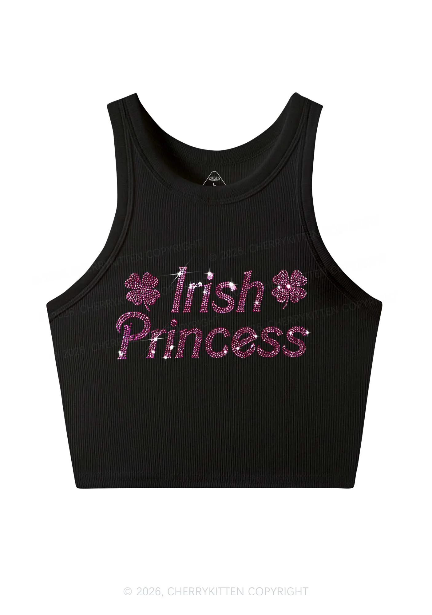 Rhinestone Irish Princess St Patricks Y2K Crop Tank Top Cherrykitten - Image 2