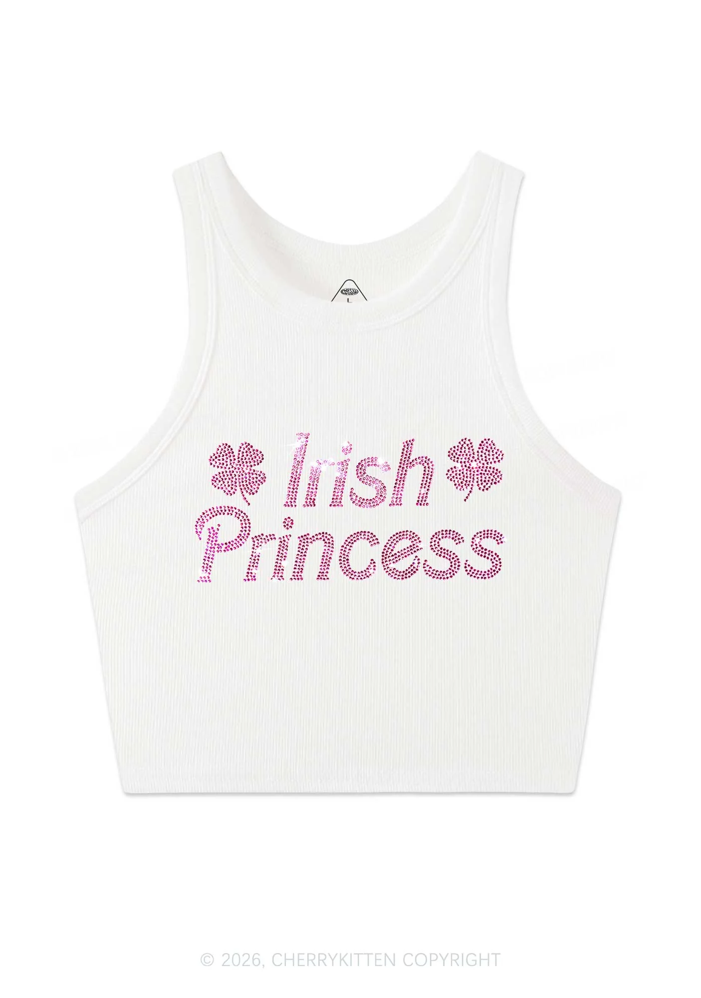 Rhinestone Irish Princess St Patricks Y2K Crop Tank Top Cherrykitten - Image 3