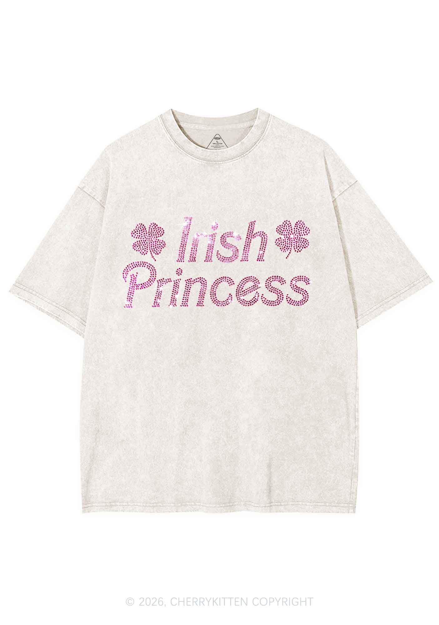 Rhinestone Irish Princess St Patricks Y2K Shirts Washed Tee Cherrykitten - Image 3