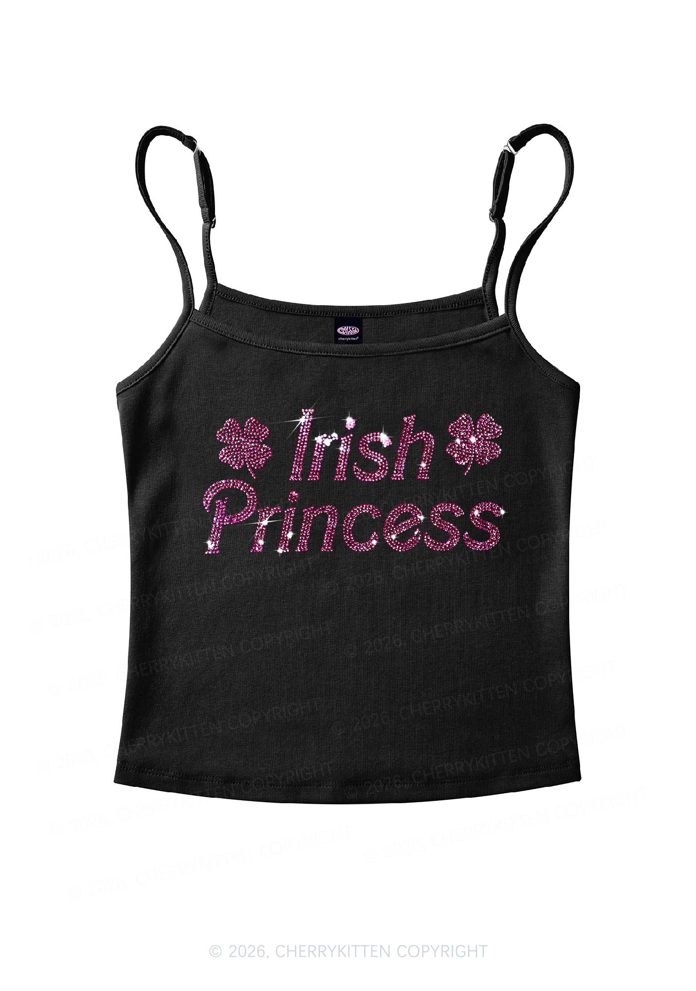 Rhinestone Irish Princess St Patricks Y2K Spaghetti Strap Cami Cherrykitten - Image 3