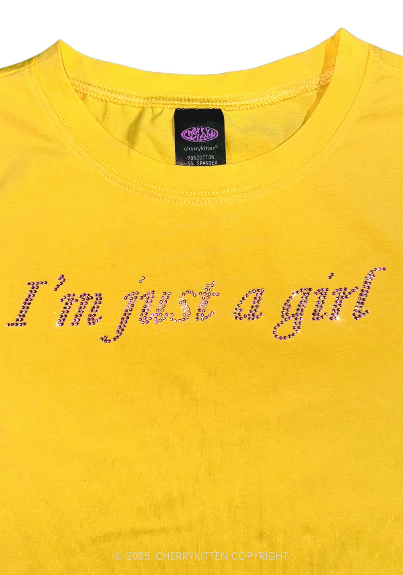Rhinestone Just A Girl Y2K Baby Tee Cherrykitten - Image 2