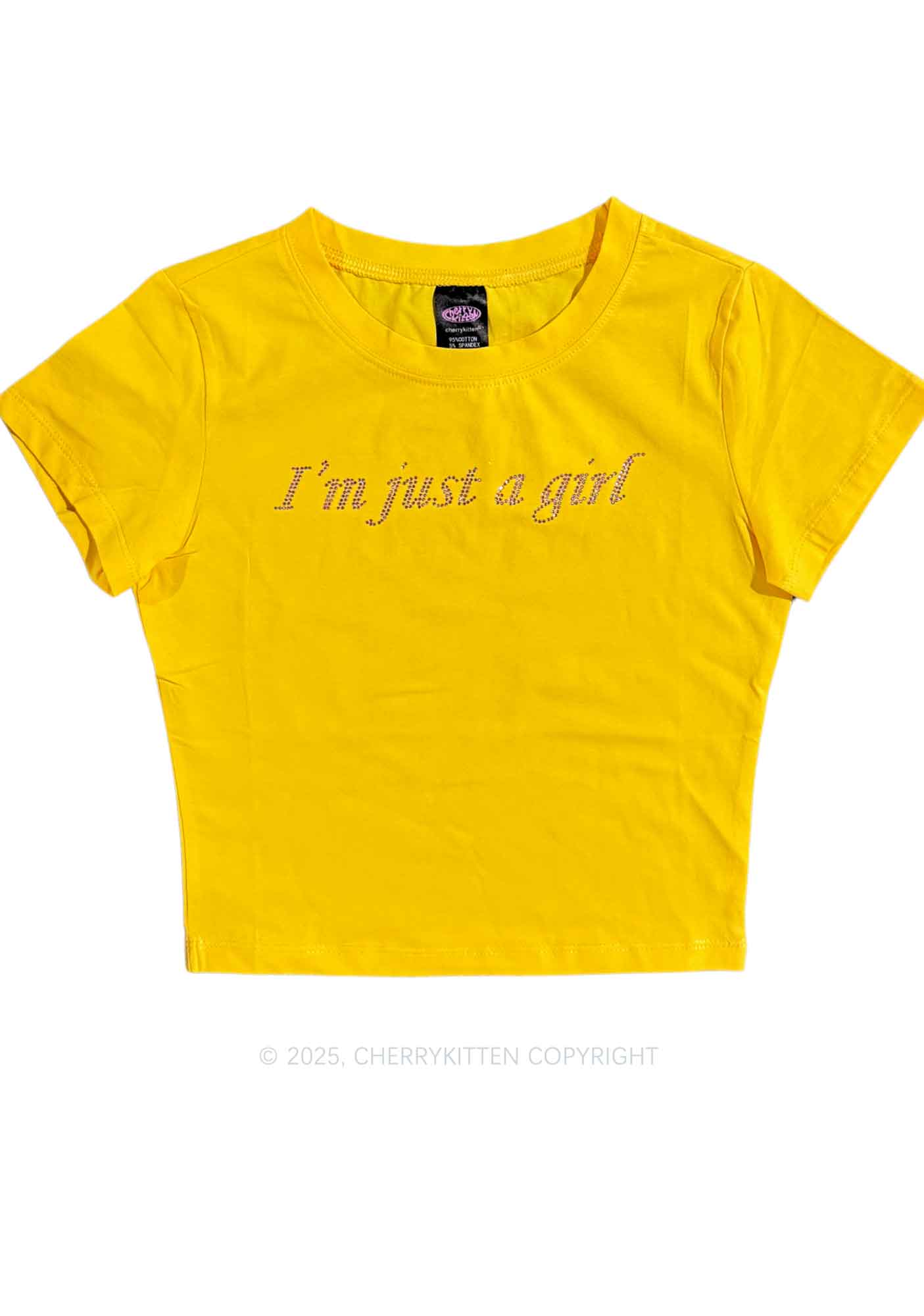 Rhinestone Just A Girl Y2K Baby Tee Cherrykitten - Image 3