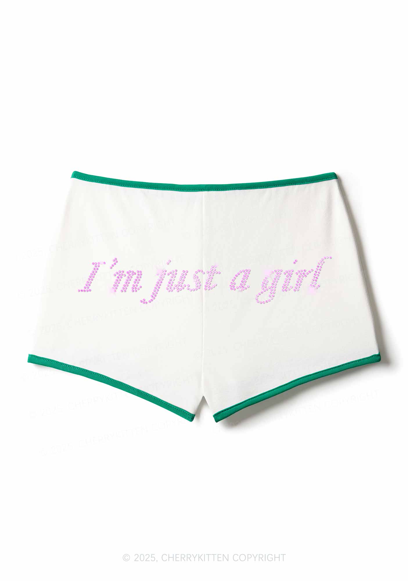 Rhinestone Just A Girl Y2K Booty Shorts Cherrykitten - Image 4