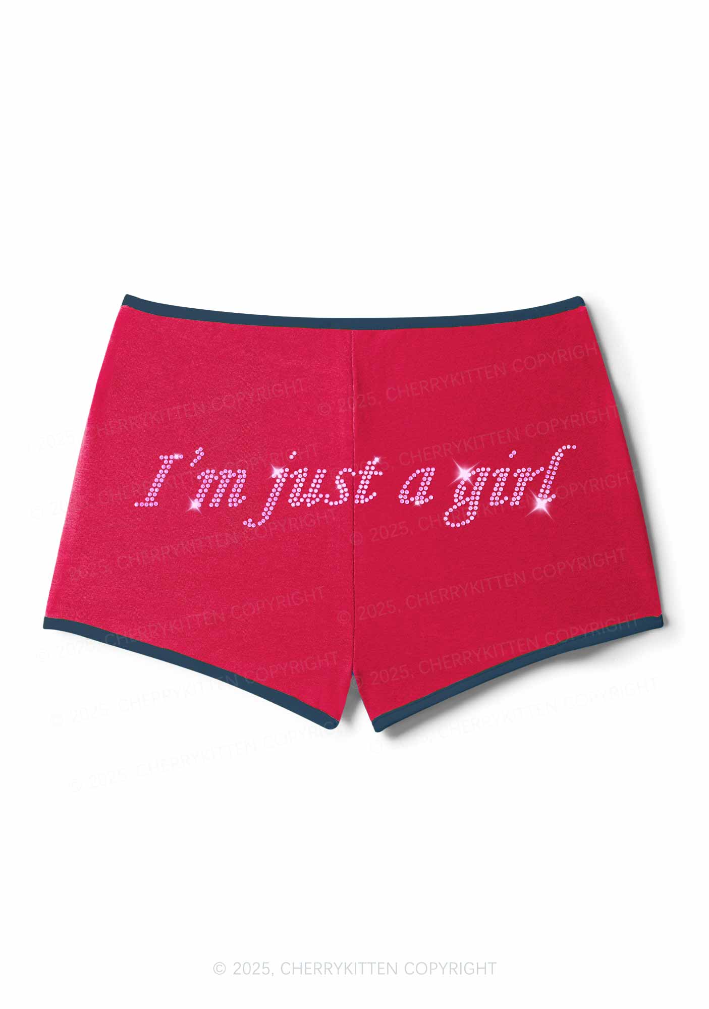 Rhinestone Just A Girl Y2K Booty Shorts Cherrykitten - Image 5