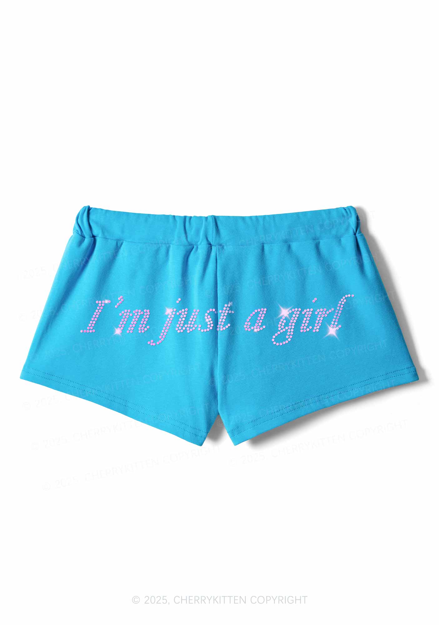 Rhinestone Just A Girl Y2K Drawstring Mini Shorts Cherrykitten - Image 3