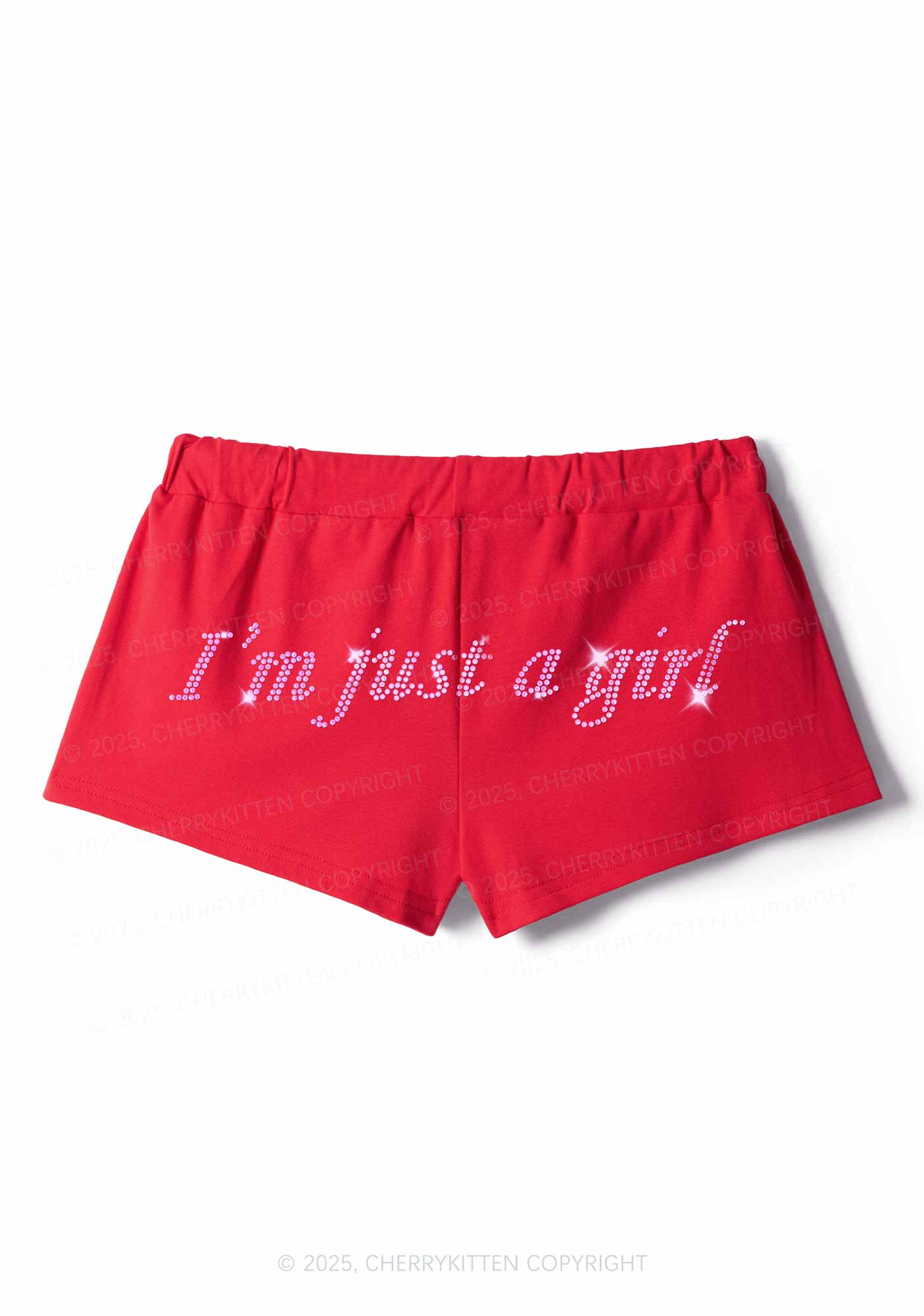 Rhinestone Just A Girl Y2K Drawstring Mini Shorts Cherrykitten - Image 4