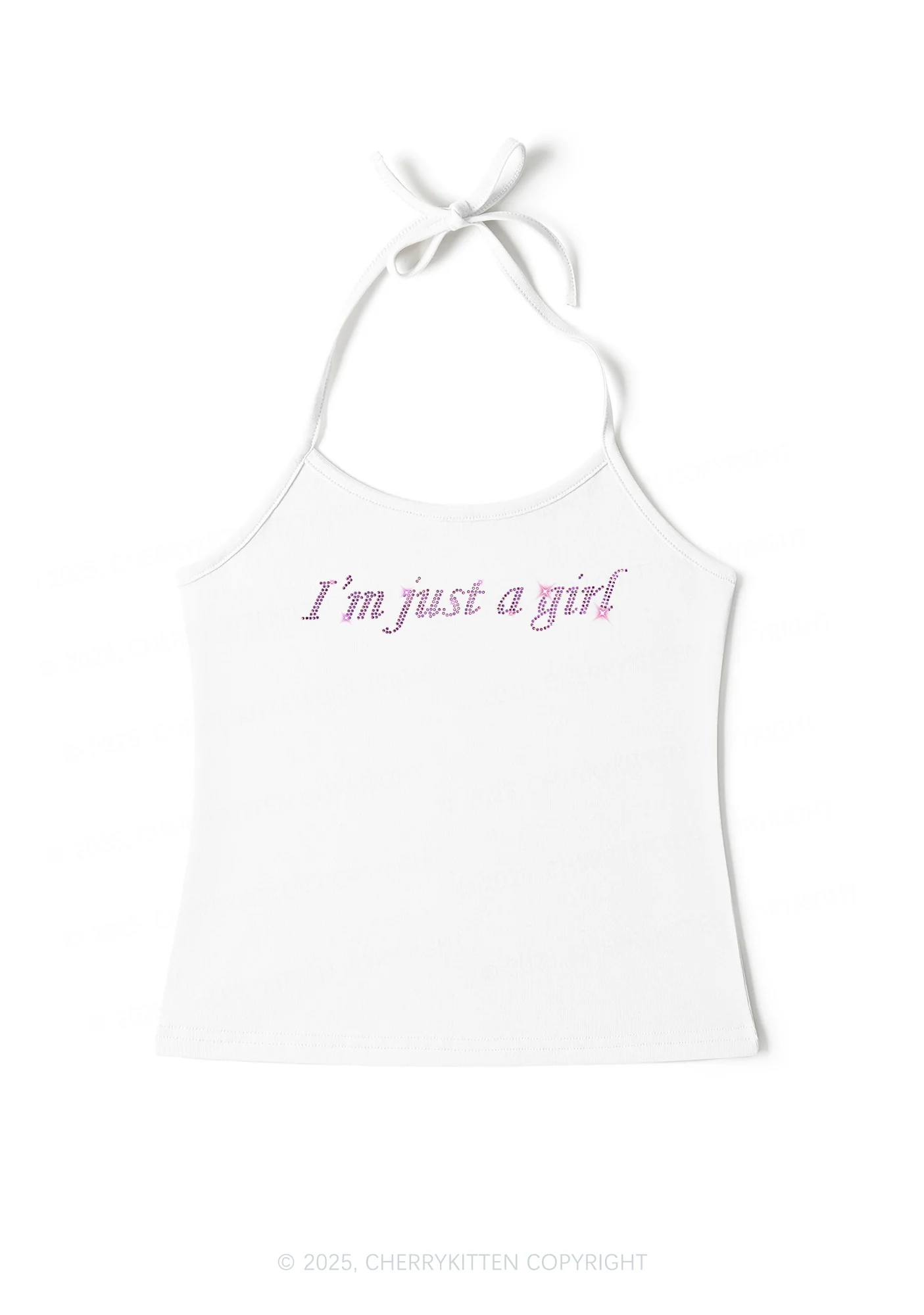 Rhinestone Just A Girl Y2K Halter Neck Cami Cherrykitten - Image 4