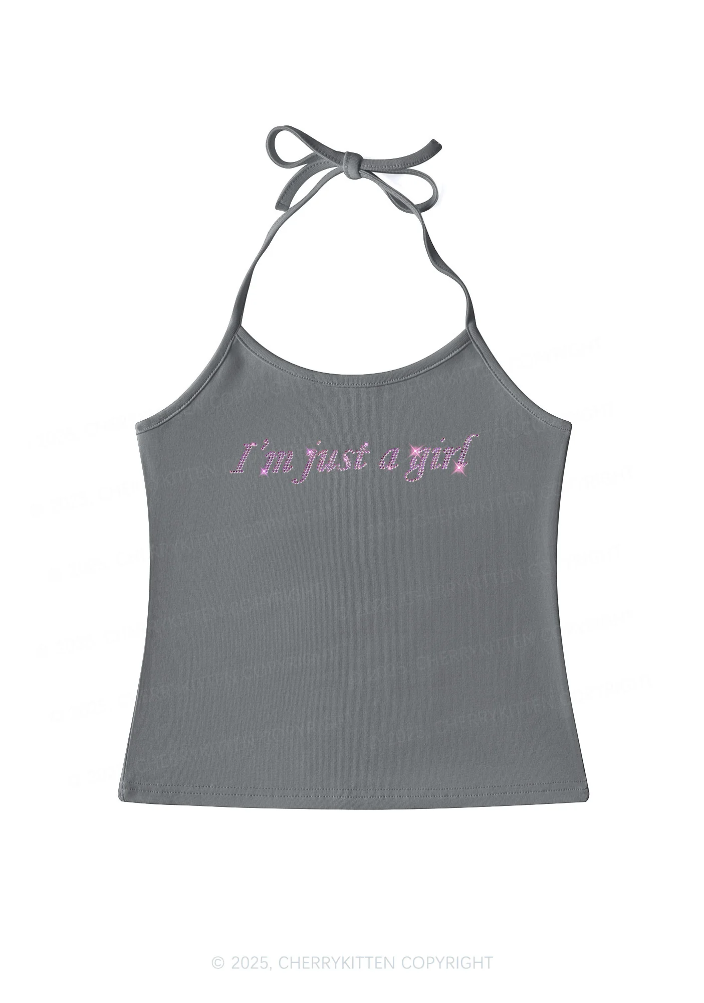 Rhinestone Just A Girl Y2K Halter Neck Cami Cherrykitten - Image 5