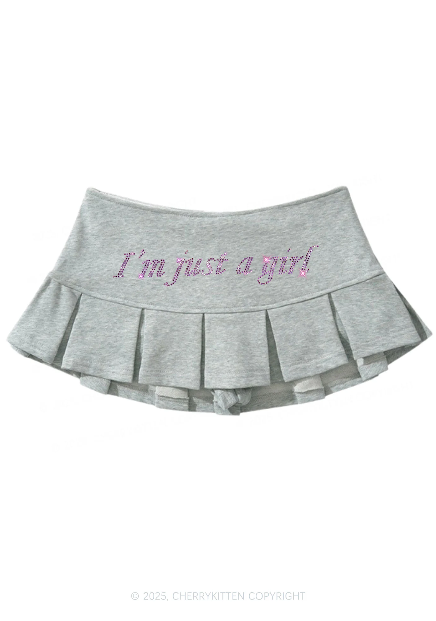 Rhinestone Just A Girl Y2K Mini Pleated Skirts Cherrykitten - Image 2