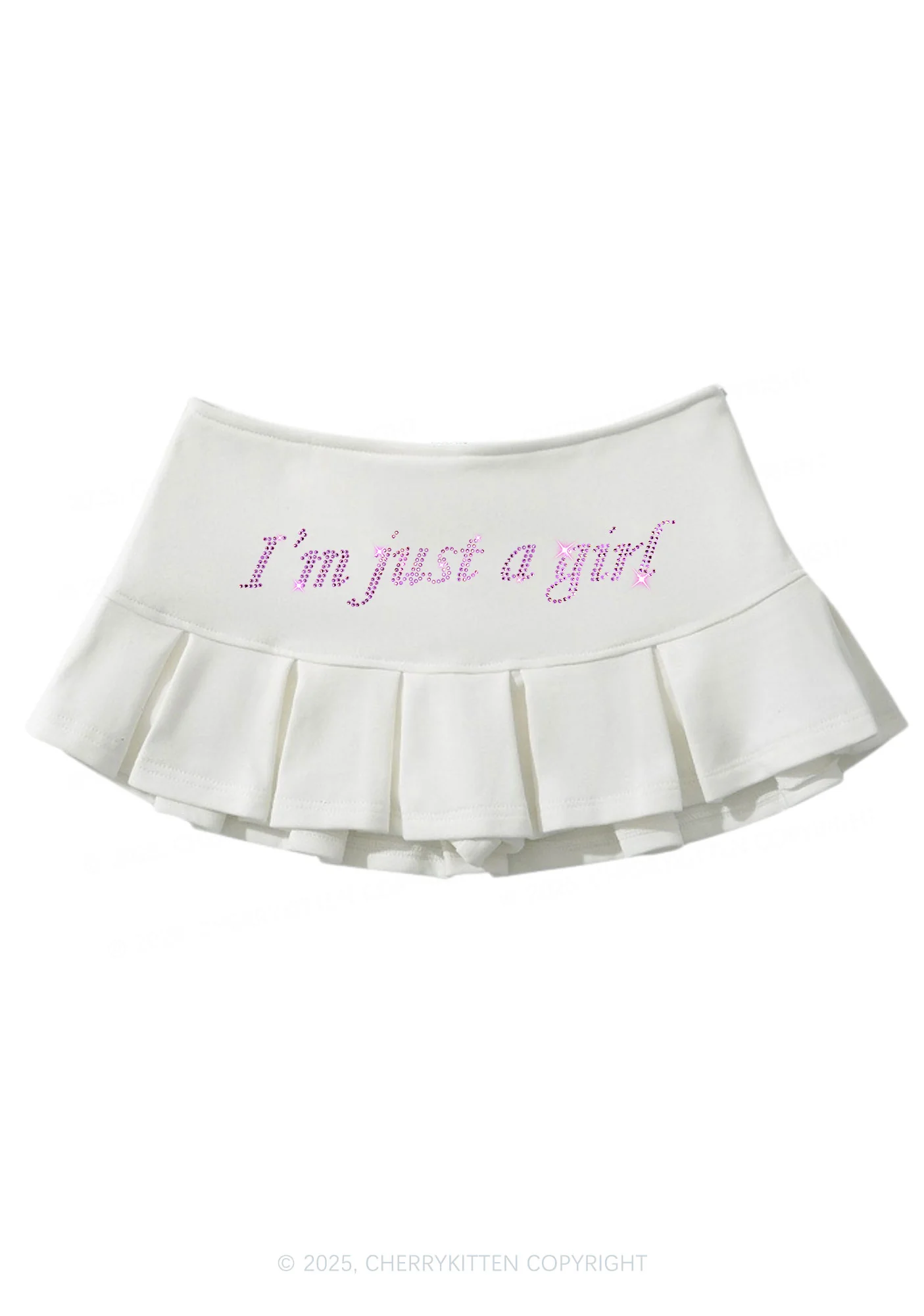 Rhinestone Just A Girl Y2K Mini Pleated Skirts Cherrykitten - Image 3