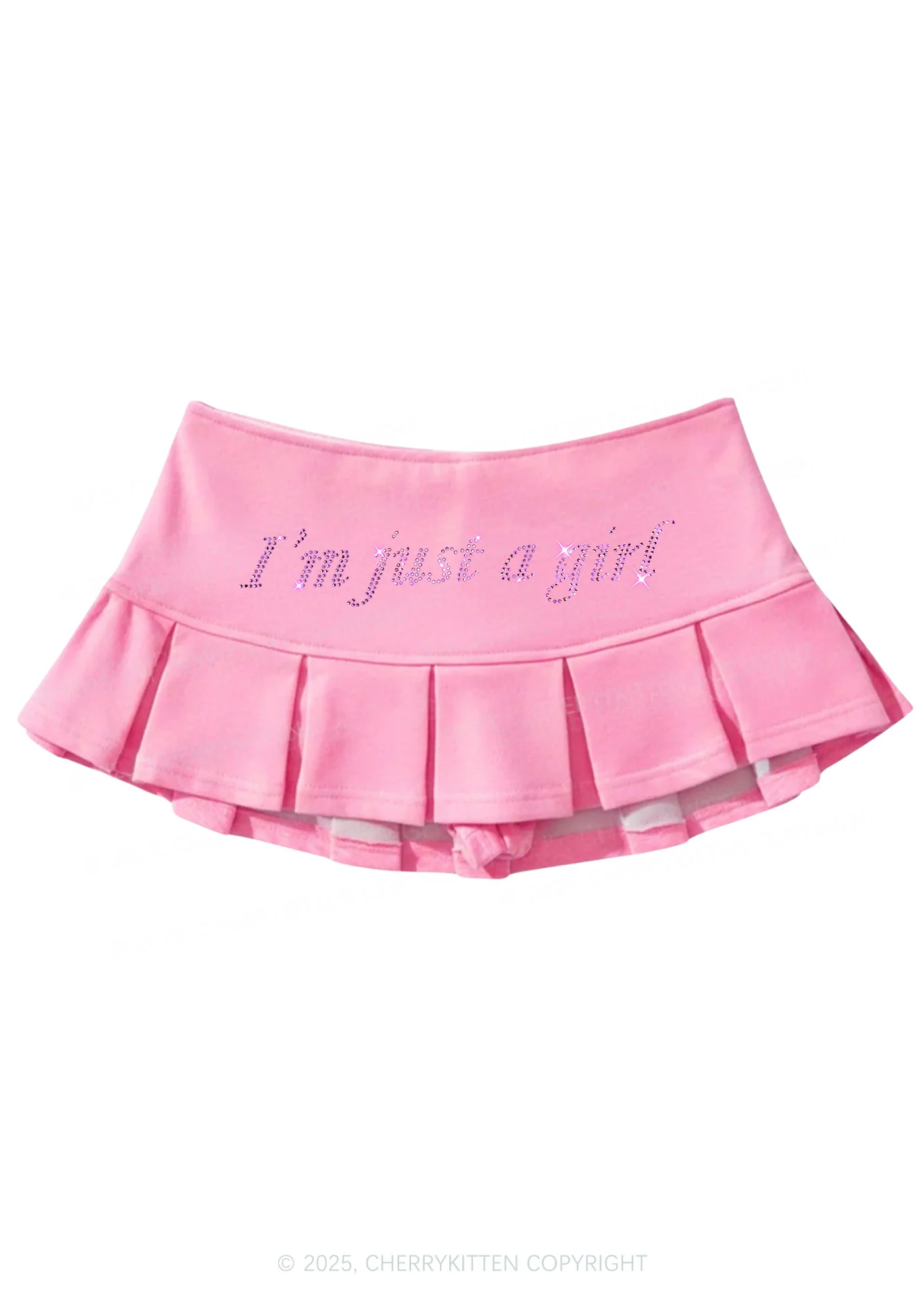 Rhinestone Just A Girl Y2K Mini Pleated Skirts Cherrykitten - Image 4