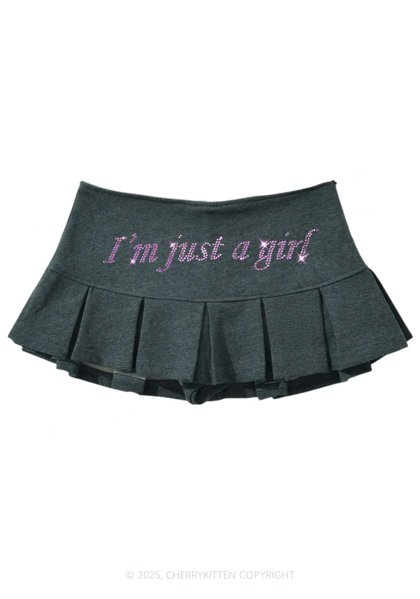 Rhinestone Just A Girl Y2K Mini Pleated Skirts Cherrykitten - Image 5