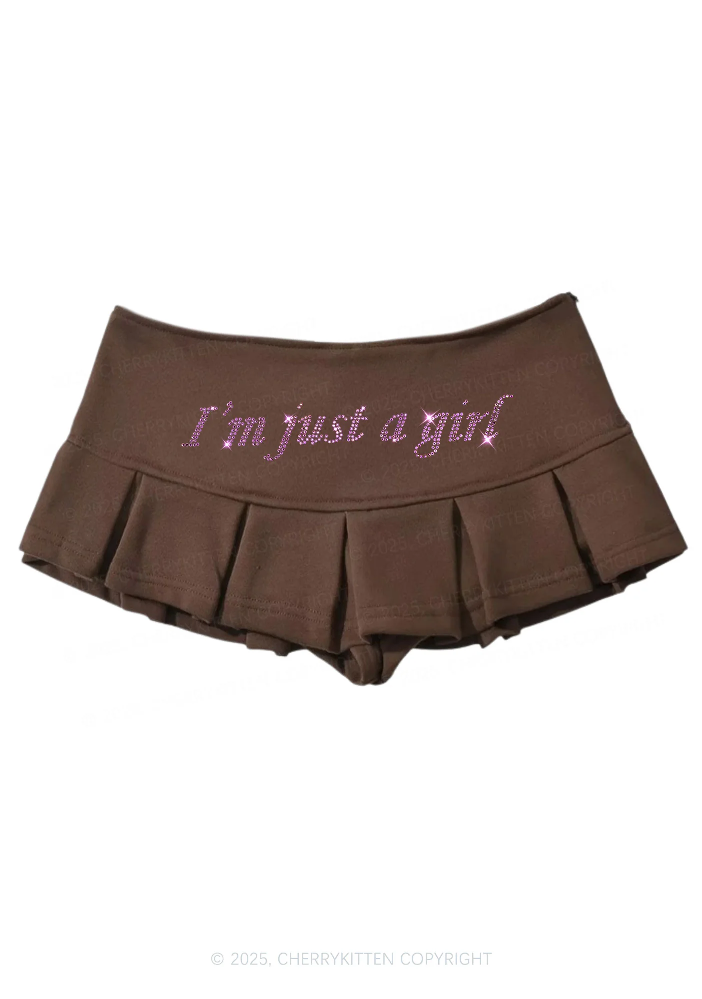 Rhinestone Just A Girl Y2K Mini Pleated Skirts Cherrykitten - Image 6