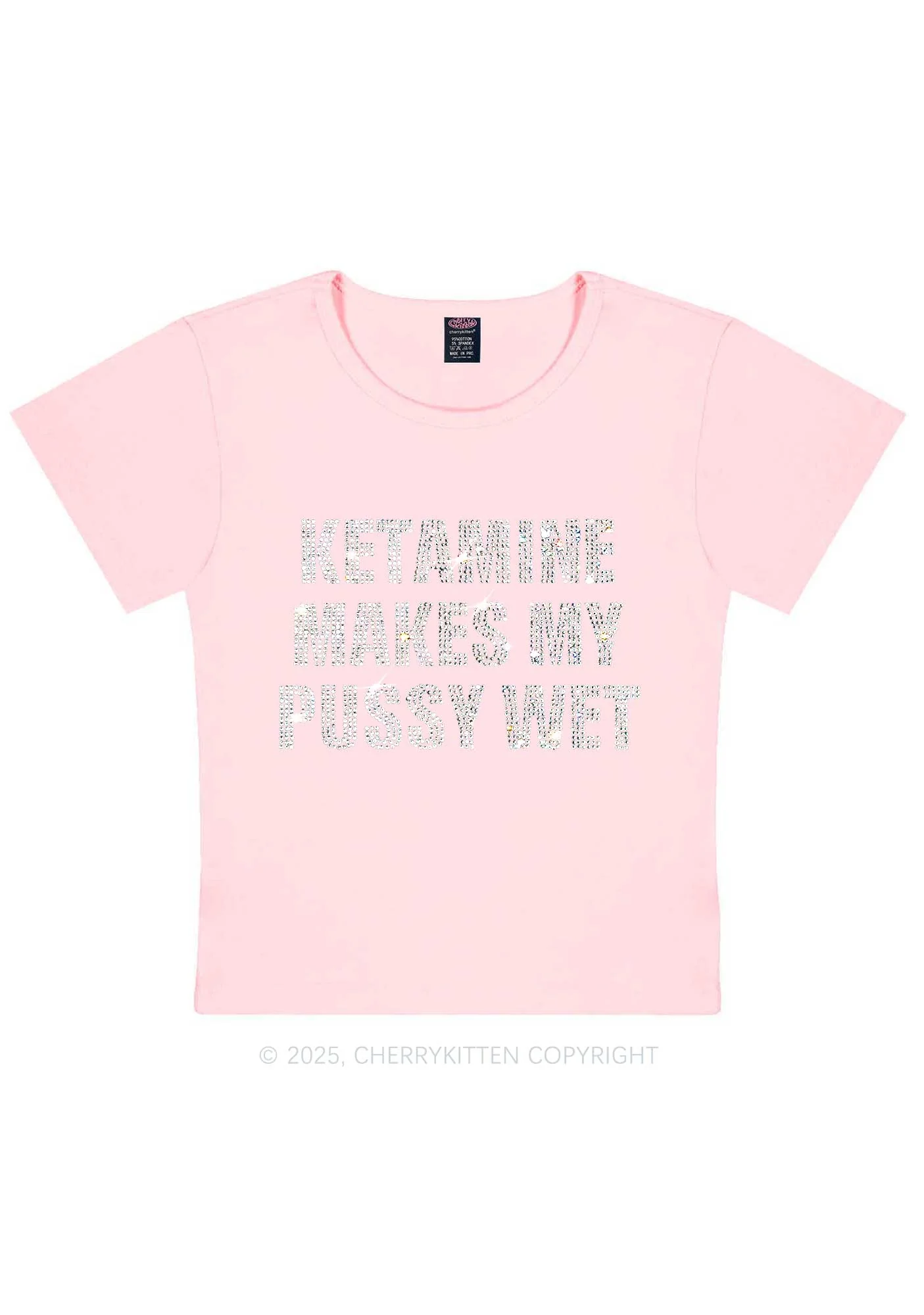 Rhinestone K Makes My Puxxy Wet Y2K Baby Tee Cherrykitten - Image 11