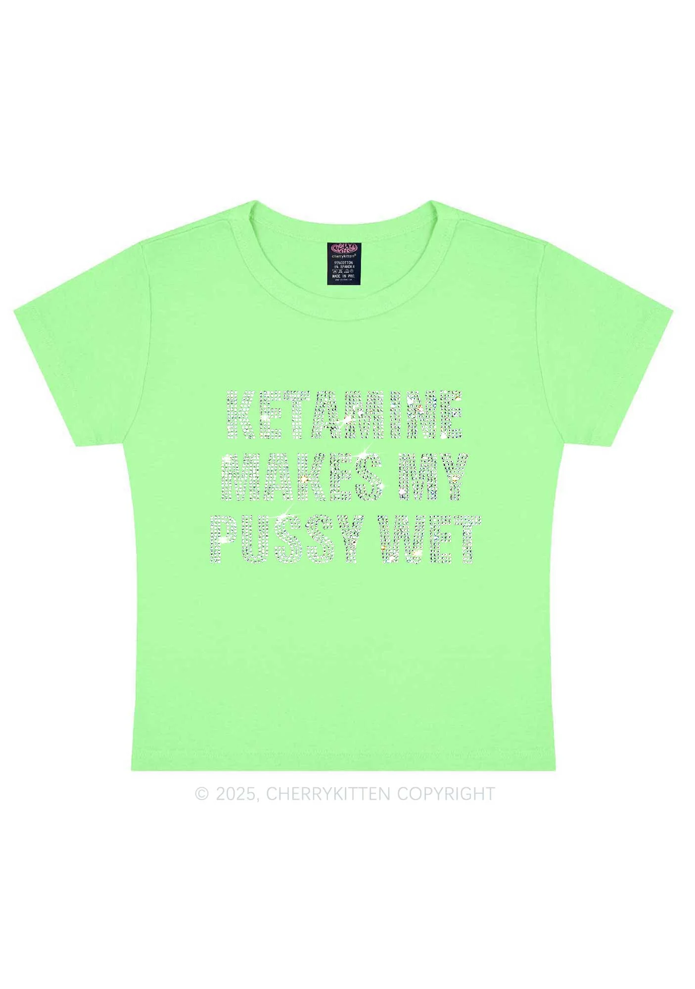 Rhinestone K Makes My Puxxy Wet Y2K Baby Tee Cherrykitten - Image 12