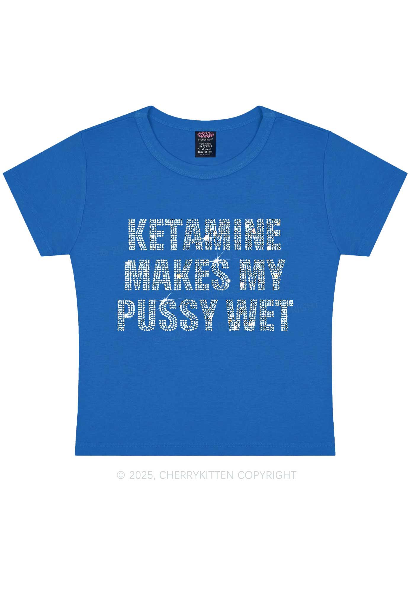 Rhinestone K Makes My Puxxy Wet Y2K Baby Tee Cherrykitten - Image 4