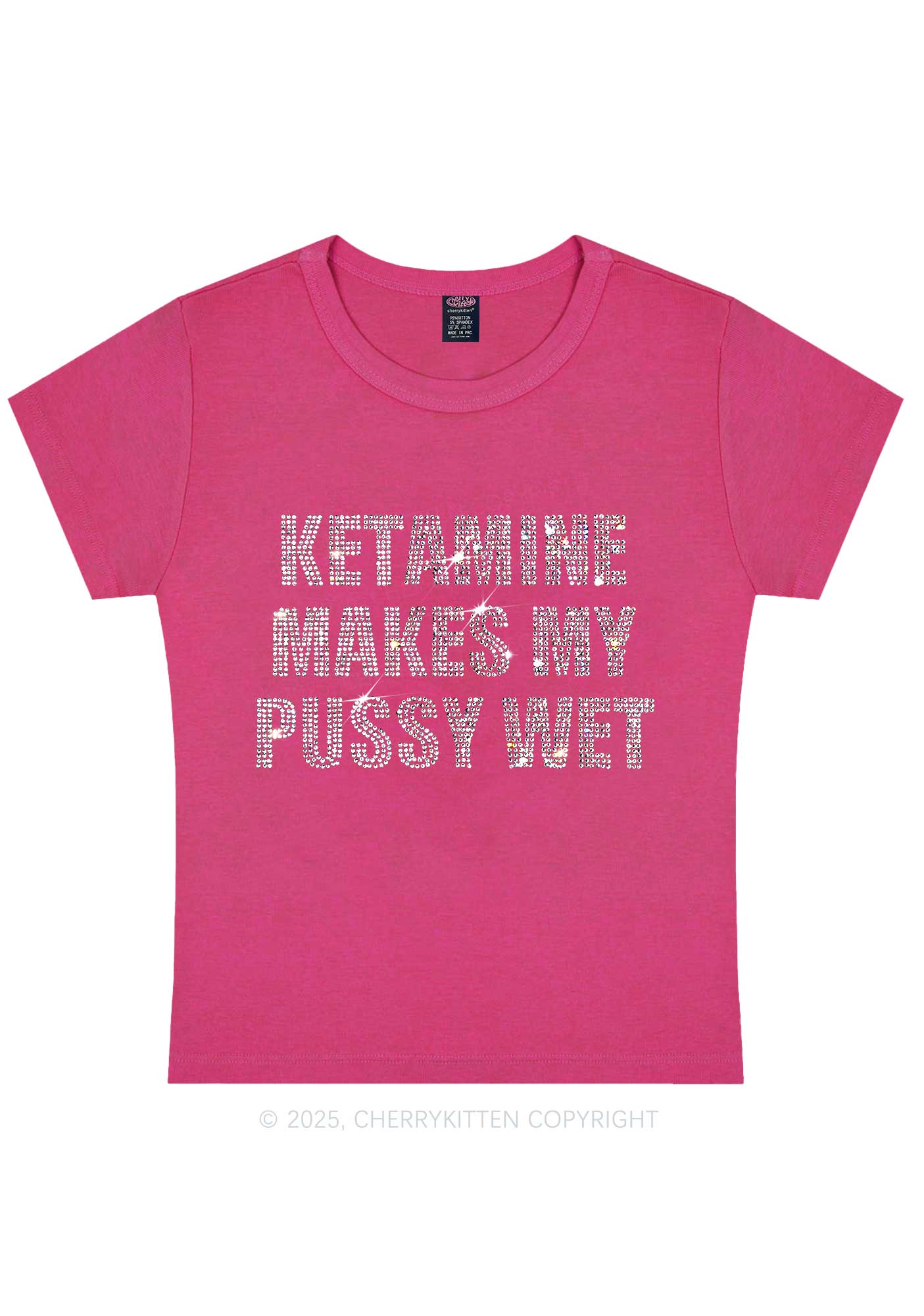 Rhinestone K Makes My Puxxy Wet Y2K Baby Tee Cherrykitten - Image 5