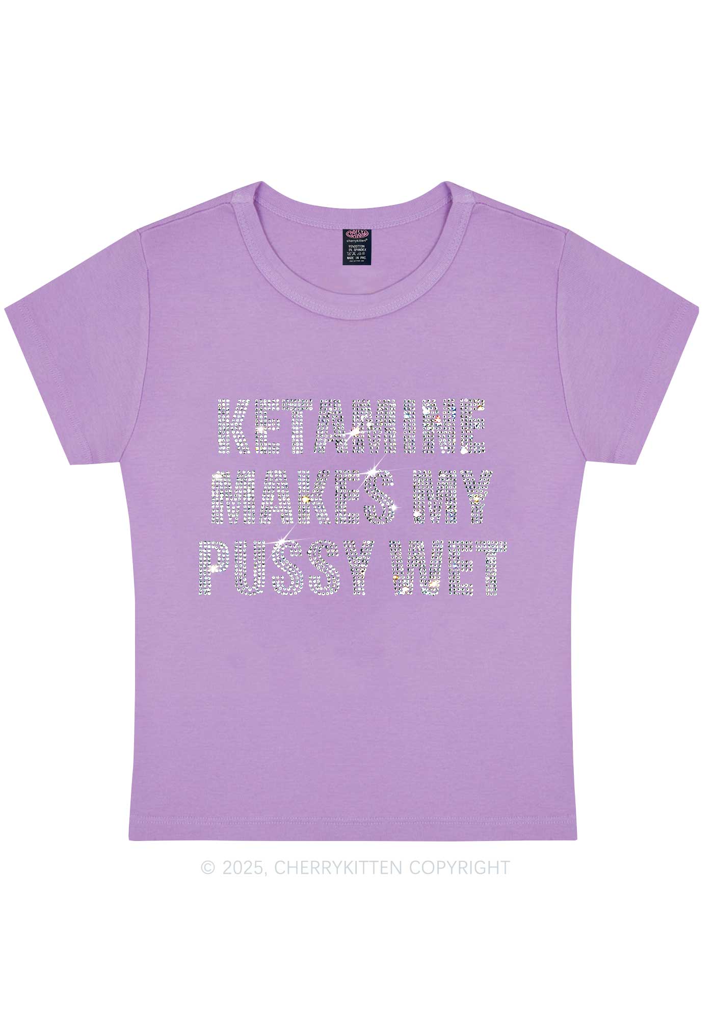 Rhinestone K Makes My Puxxy Wet Y2K Baby Tee Cherrykitten - Image 6
