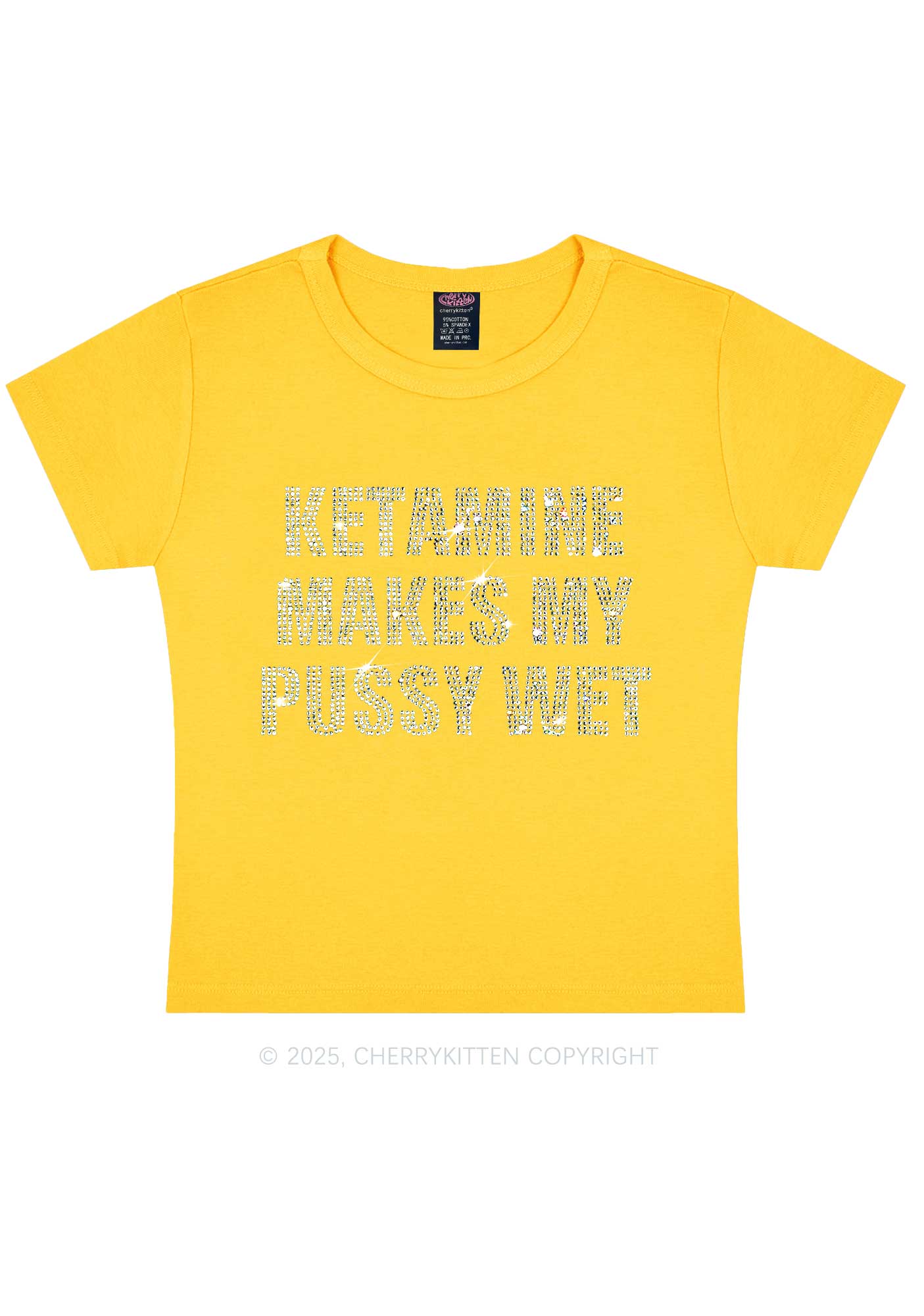 Rhinestone K Makes My Puxxy Wet Y2K Baby Tee Cherrykitten - Image 7