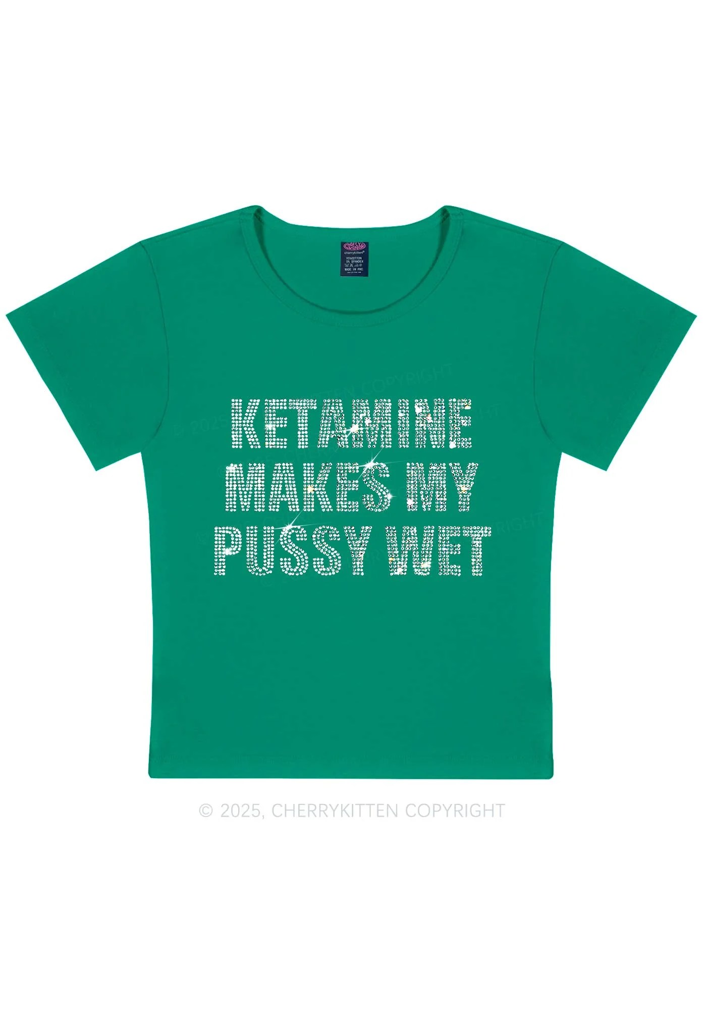 Rhinestone K Makes My Puxxy Wet Y2K Baby Tee Cherrykitten - Image 9