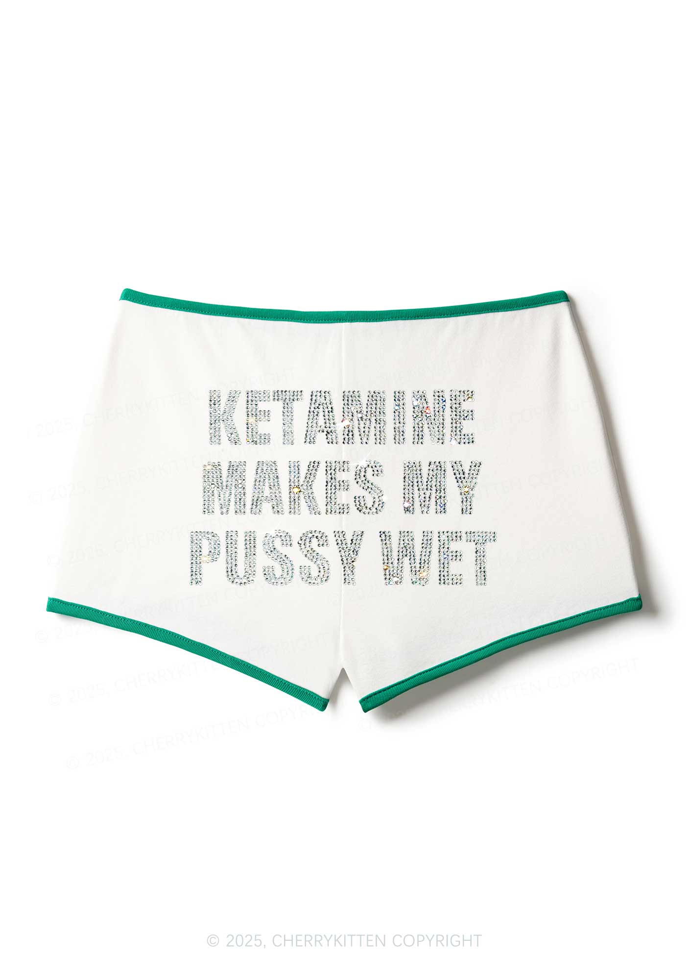 Rhinestone K Makes My Puxxy Wet Y2K Booty Shorts Cherrykitten - Image 3