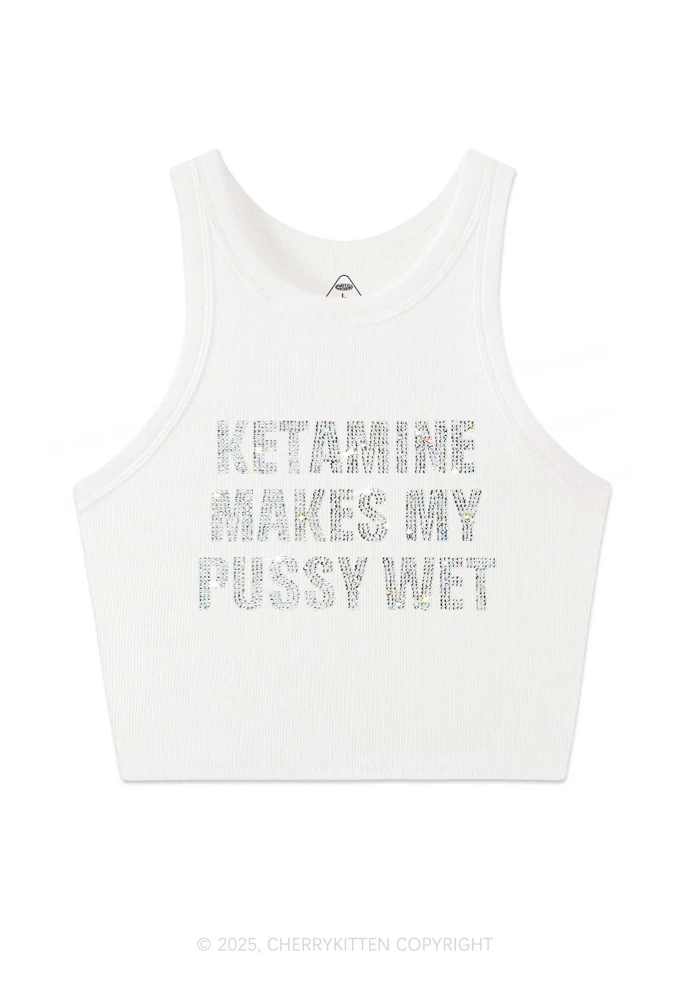 Rhinestone K Makes My Puxxy Wet Y2K Crop Tank Top Cherrykitten - Image 3