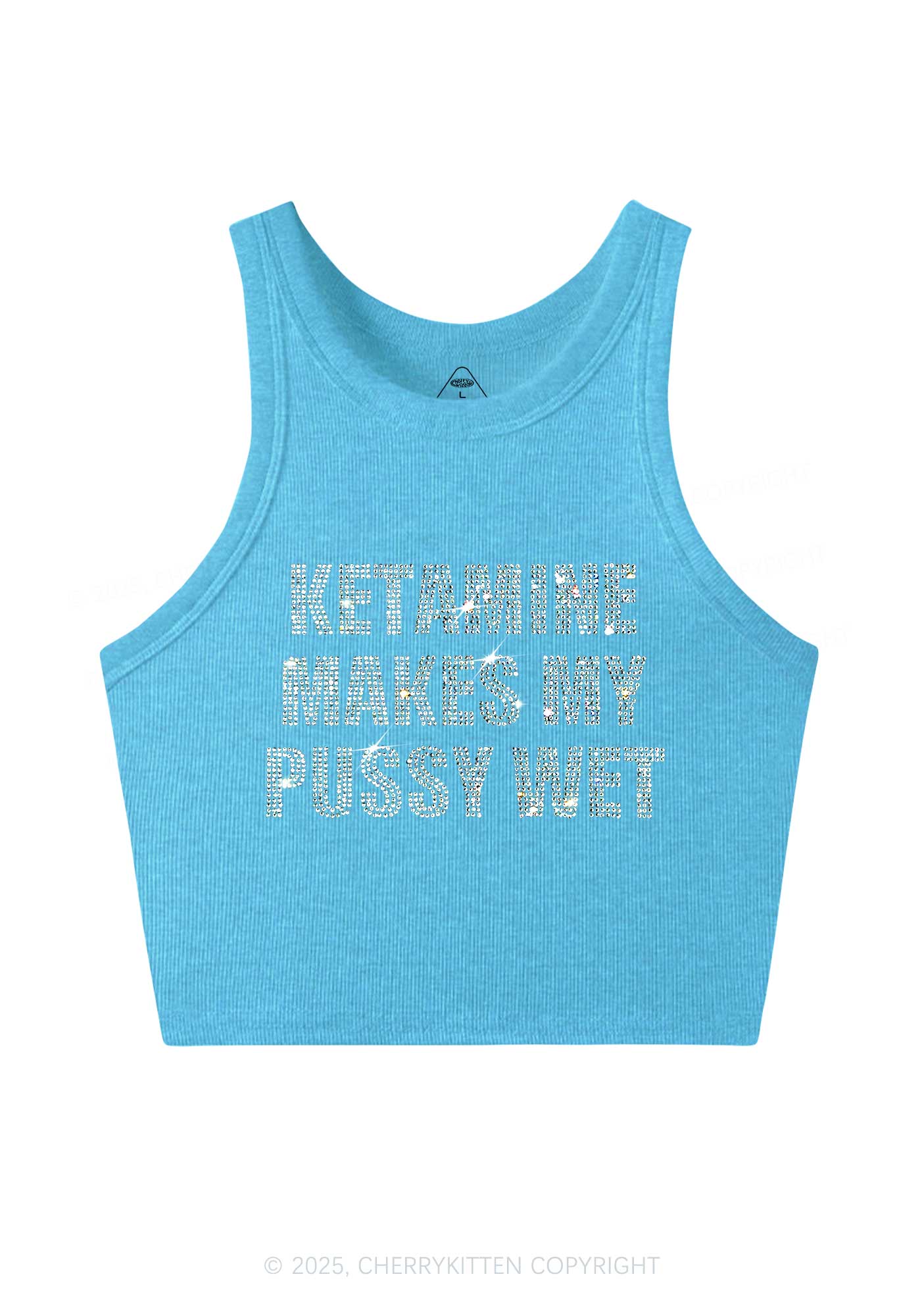 Rhinestone K Makes My Puxxy Wet Y2K Crop Tank Top Cherrykitten - Image 4