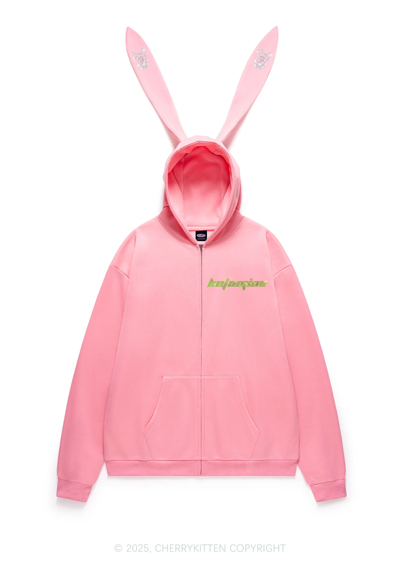 Rhinestone Ketamxxe Y2K Bunny Ear Zip Hoodie Cherrykitten - Image 3