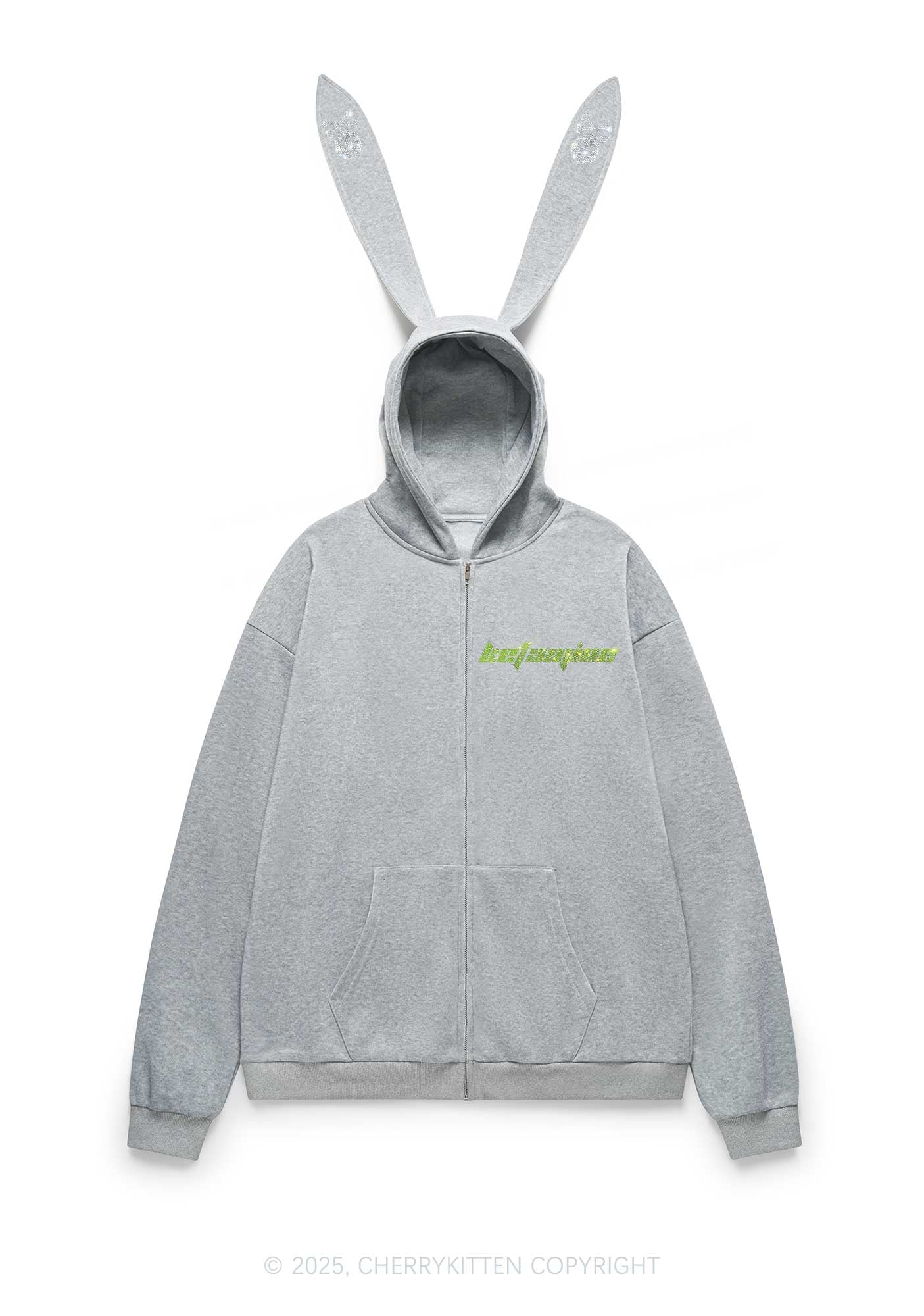 Rhinestone Ketamxxe Y2K Bunny Ear Zip Hoodie Cherrykitten - Image 4