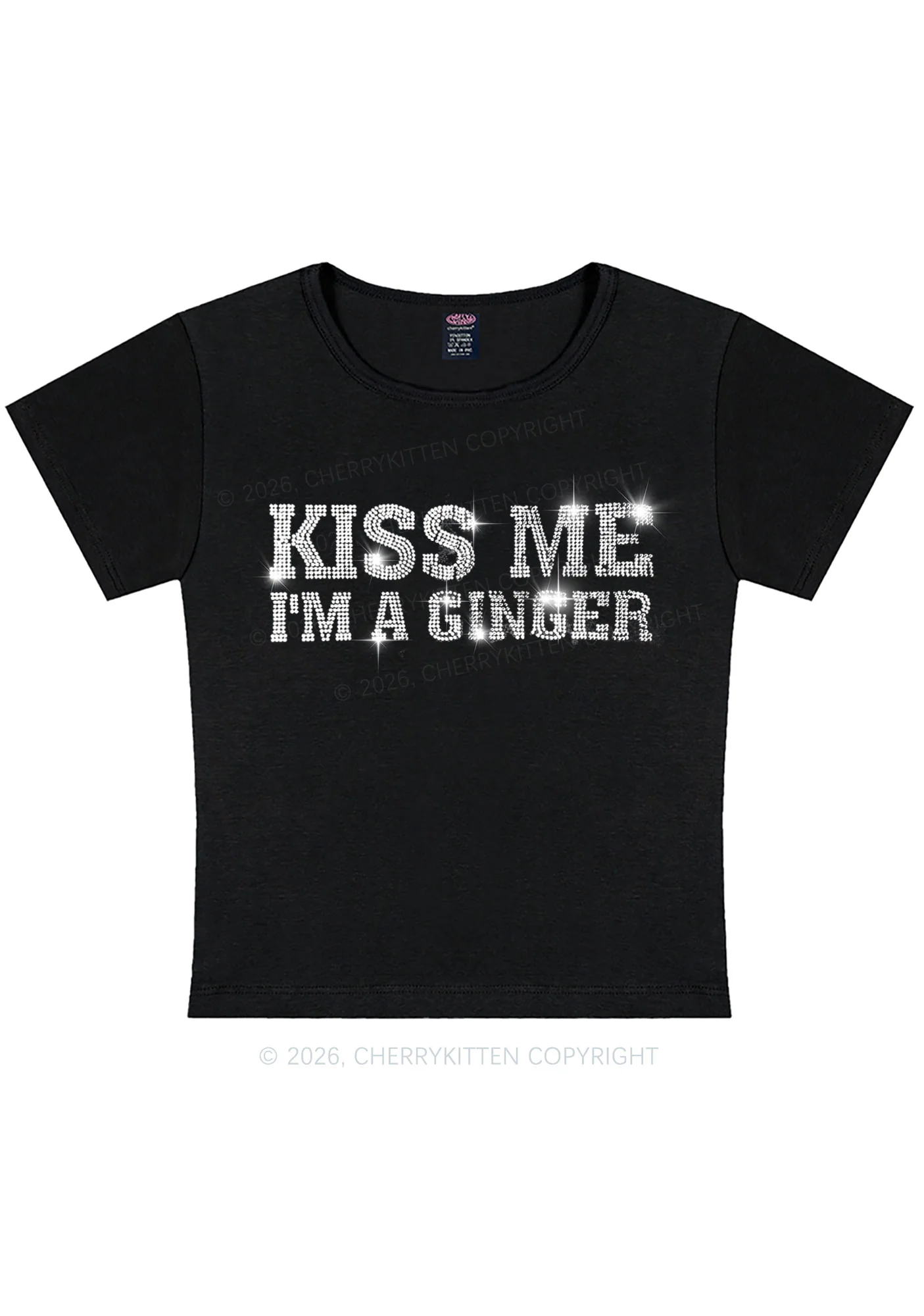 Rhinestone Kiss Me Im Ginger St Patricks Y2K Baby Tee Cherrykitten - Image 3