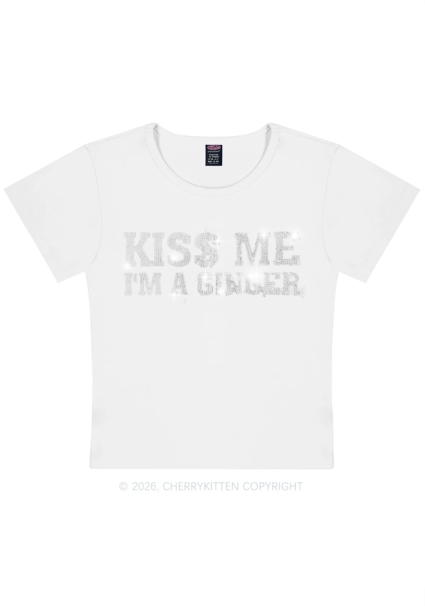 Rhinestone Kiss Me Im Ginger St Patricks Y2K Baby Tee Cherrykitten - Image 4