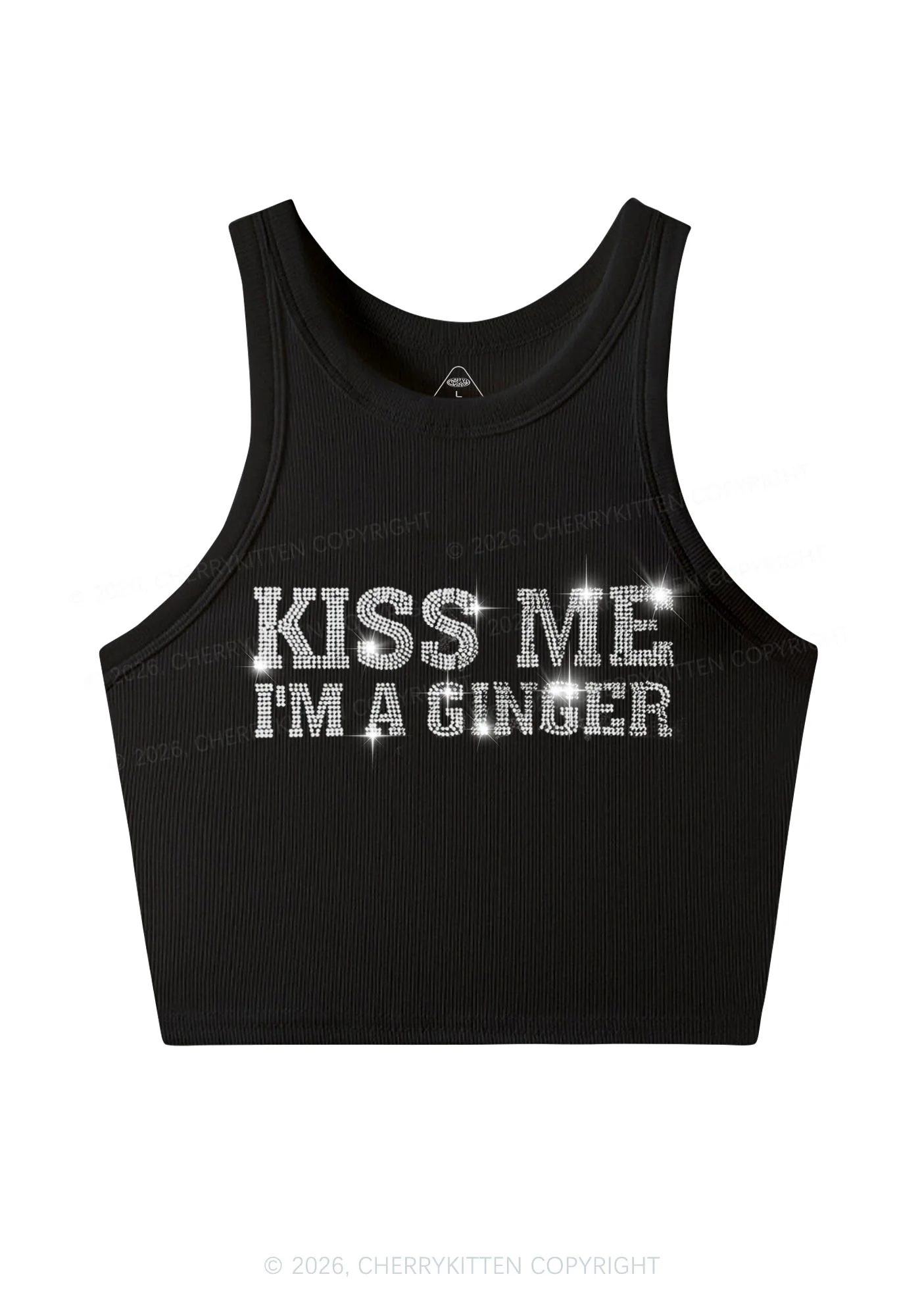 Rhinestone Kiss Me Im Ginger St Patricks Y2K Crop Tank Top Cherrykitten - Image 3